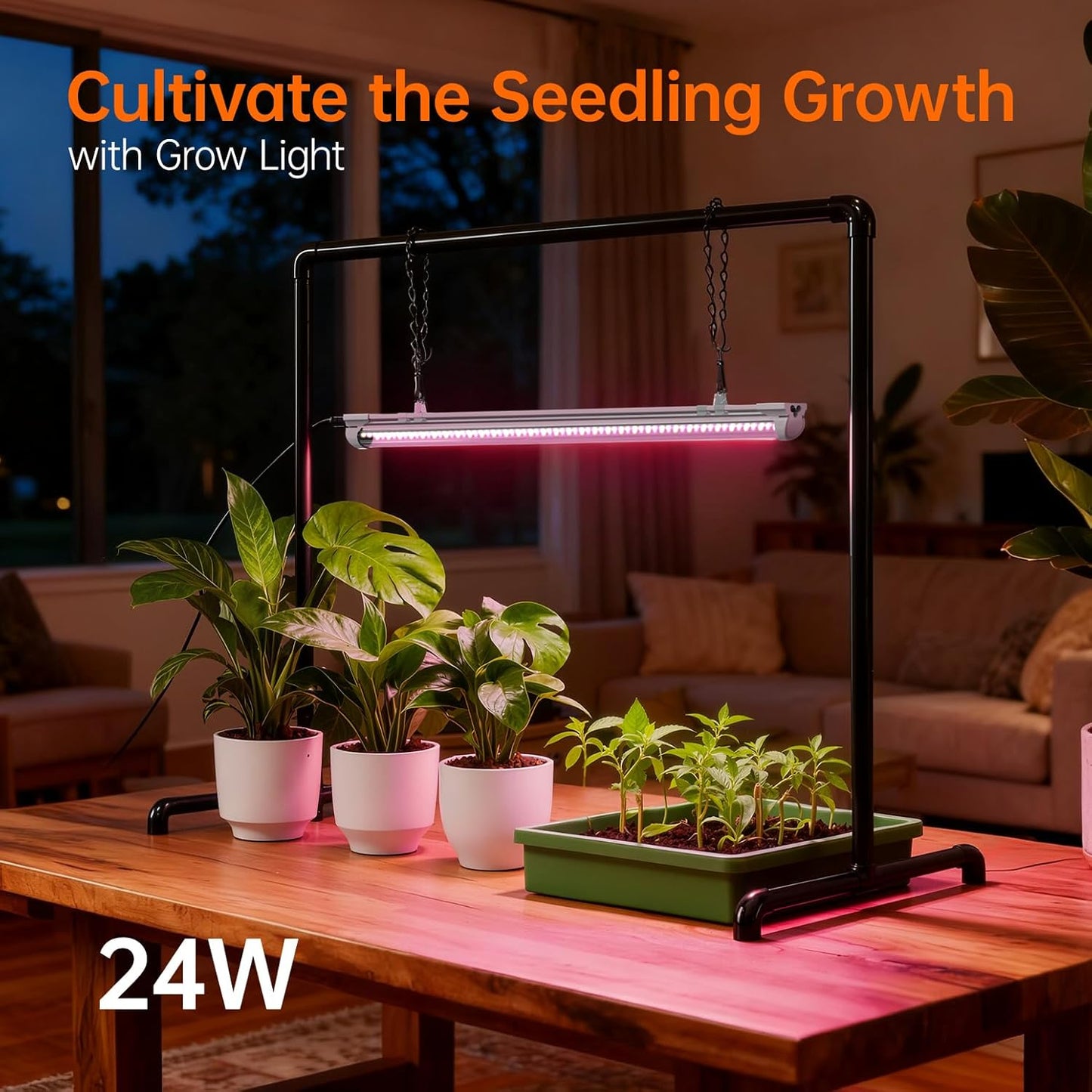 Bstrip Grow Light Stand, 2ft 24W Grow Light for Indoor Growing, Full Spectrum LED Plant Light for Seed Starting, Height Adjustable, Large 29.5" L x 18.3" W x 26.0" H