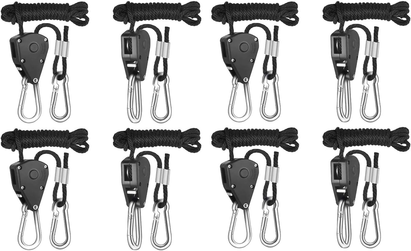 iPower 4-Pair 1/8 Inch Adjustable Heavy Duty Rope Clip Hanger Reinforced Metal Internal Gears 8-Feet Long 150lbs Weight Capacity
