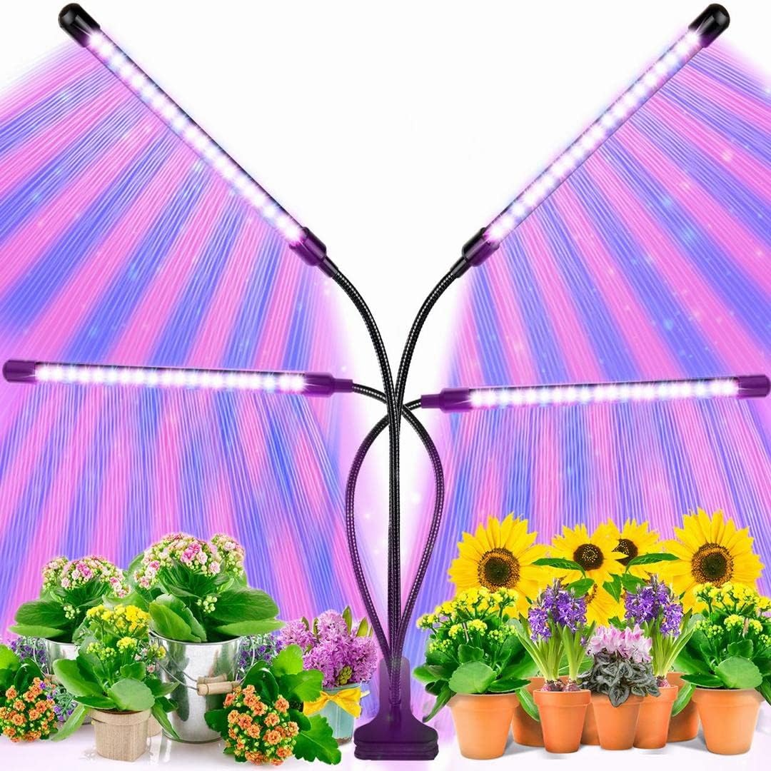 Grow Light, 80W Tri Head Timing 80 LED 9 Dimmable Levels Plant Grow Lights for Indoor Plants with Red Blue Spectrum, Adjustable Gooseneck, 3 9 12H Timer, 3 Switch Modes
