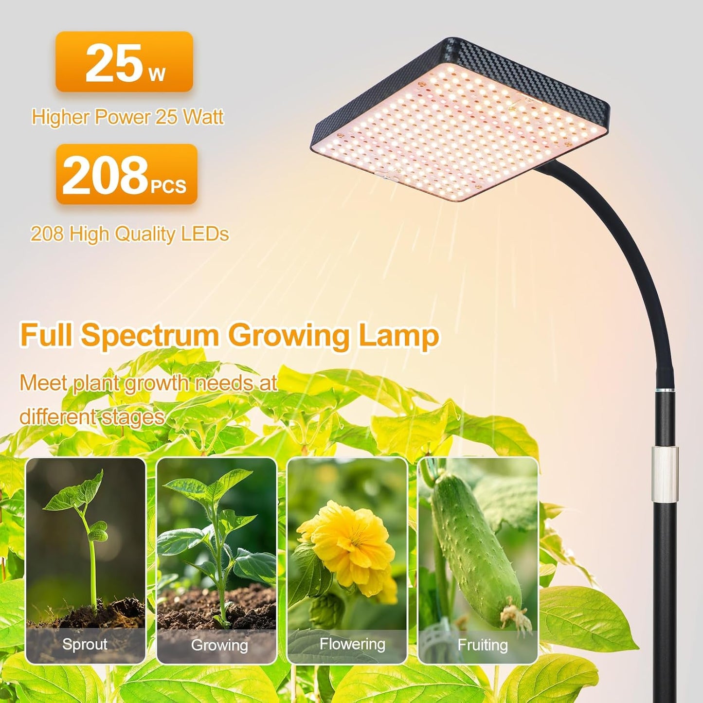 FECiDA 2026 Floor Grow Light, Standing Grow Lights with Stable Round Base for Indoor Plants, Bonsai Tree, 4/8/12/16/20 Hr Timer, 25 Watt Power Draw, NO Need Adapter, 40"-76" Height Adjustable