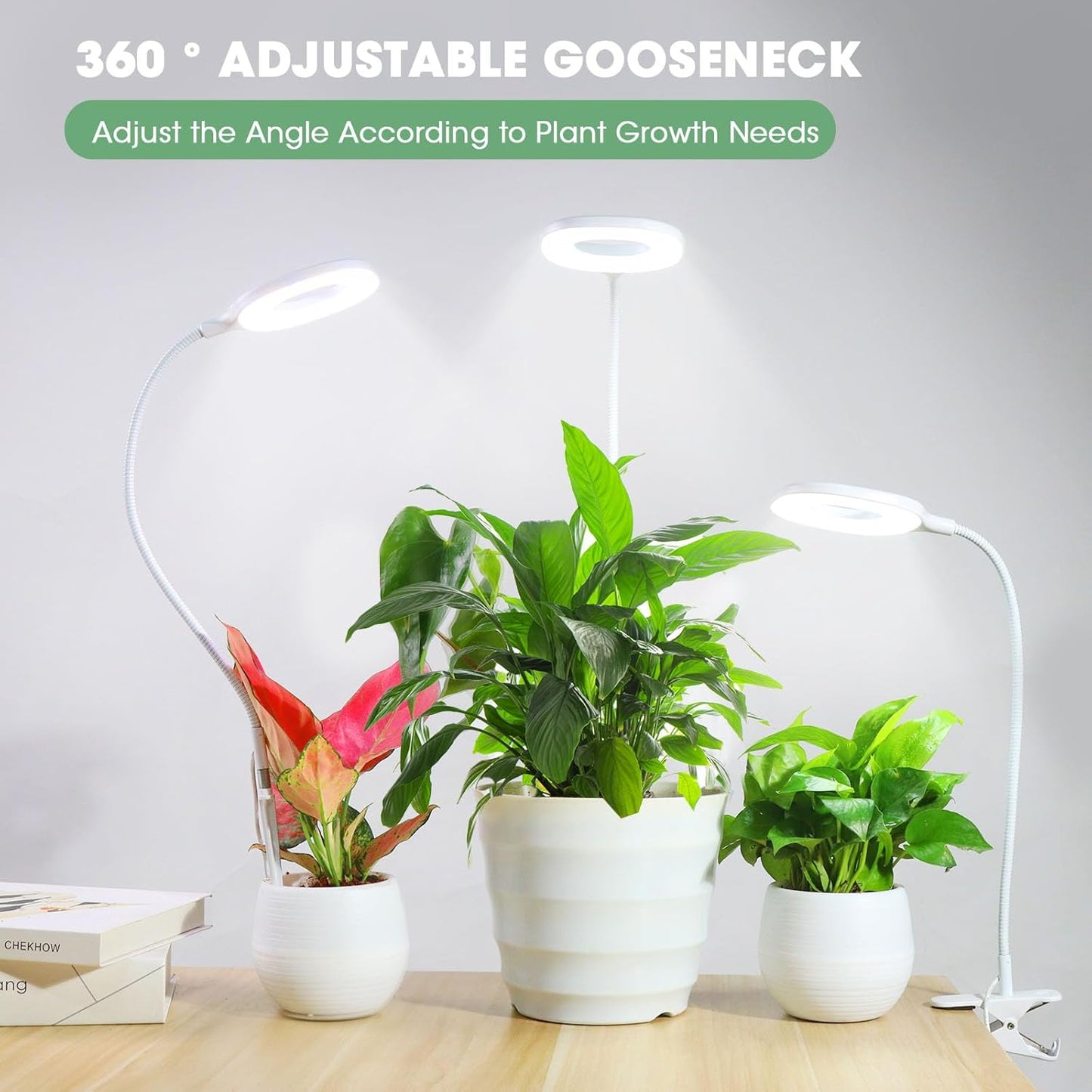 Full Spectrum Grow Lights for Indoor Plants, Clip-on LED Plant Lights for Indoor Growing with Auto On/Off Timing 4/8/12 Hrs, 10 Dimmable Levels, 3 Spectrum Modes & Adjustable Gooseneck (1)