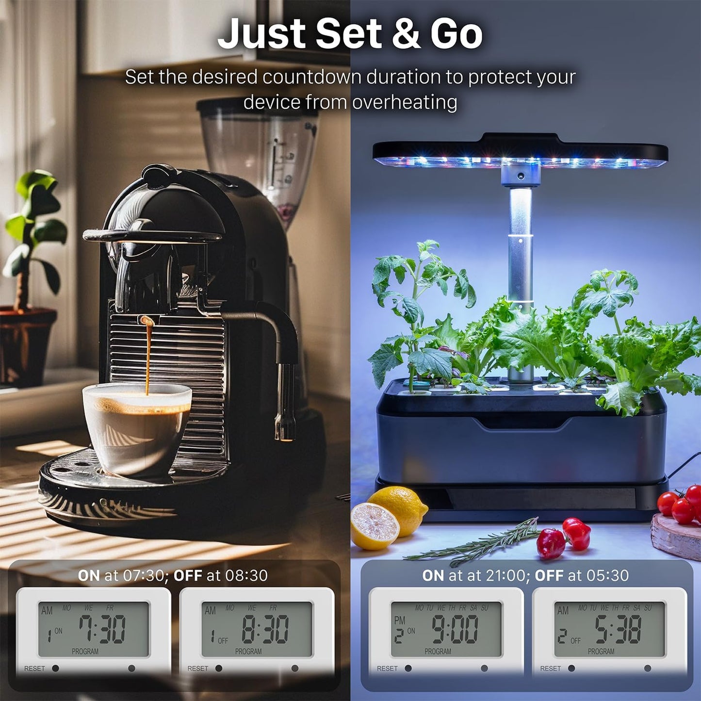 Fospower 7 Day Digital Timers for Electrical Outlets Indoor, Heavy Duty Dual Programmable Outlet Light Timer Switch, Electric Power Wall Timer for Grow Light, Lamp, 3 Prong, Grounded- 2 Pack