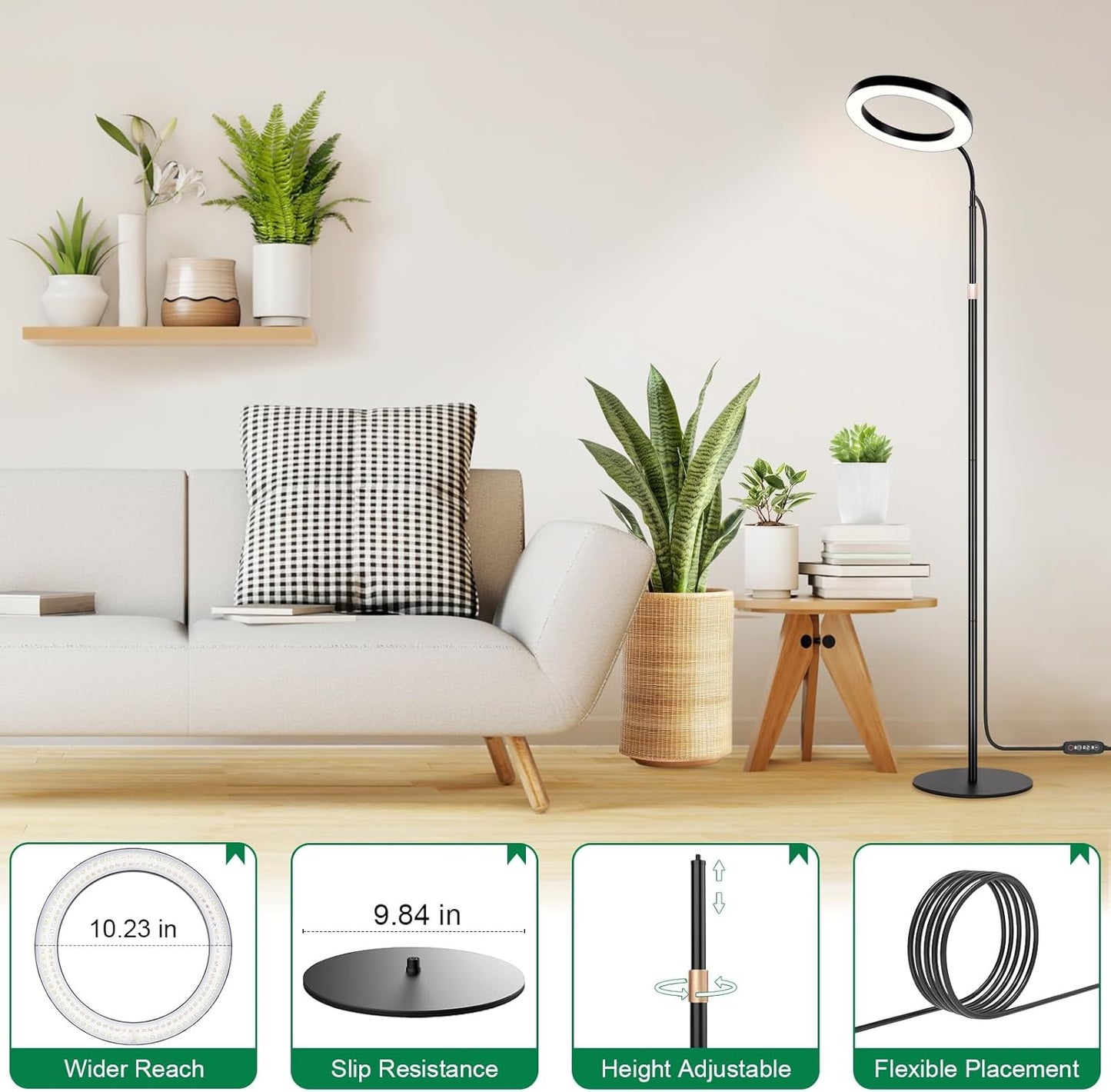 LBW 10.2in Grow Lights for Indoor Plants Full Spectrum with Stand, Floor Plant Growing Lamp for Large Plants, Auto ON/Off Timer 4/8/12H, 4 Dimmable Levels, 68in Adjustable Height