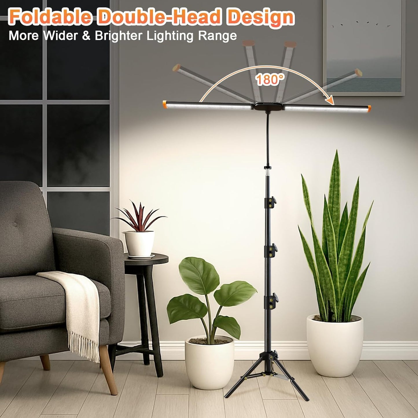 Grow Light with Stand, Super Bright 6000K White Full Spectrum Floor Plant Growing Lamp with Rotatable Light Head & Height Adjustable 17-62" for Indoor Large Tall Plants, Dimmable & Auto Timer 4/8/12H