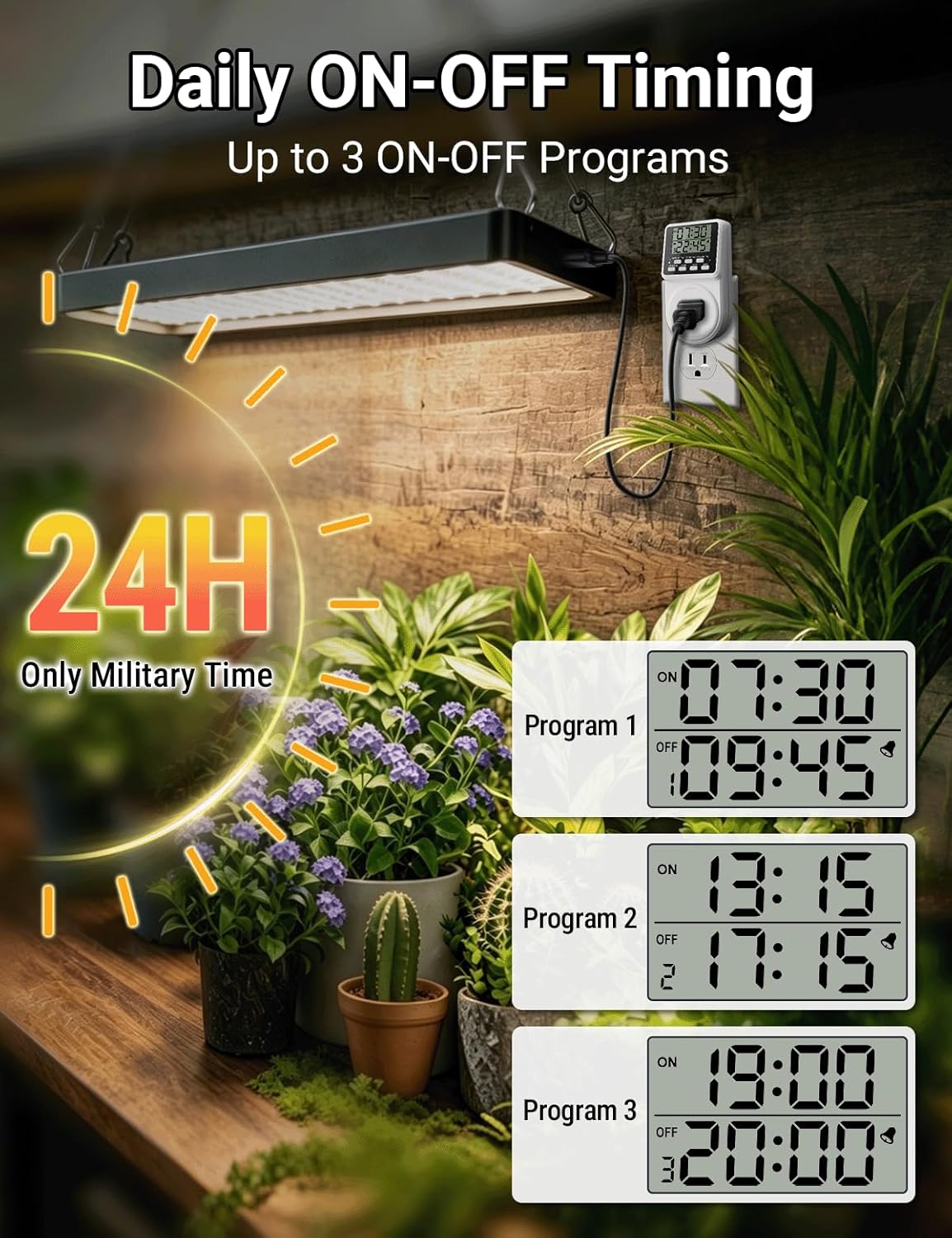 Techbee Digital Infinite Repeat Cycle Intermittent Timer Plug for Electrical Outlet, 24 Hour Programmable Indoor Timed Power Switch with Countdown Delay On and Off (120V, 15A), 1 pack