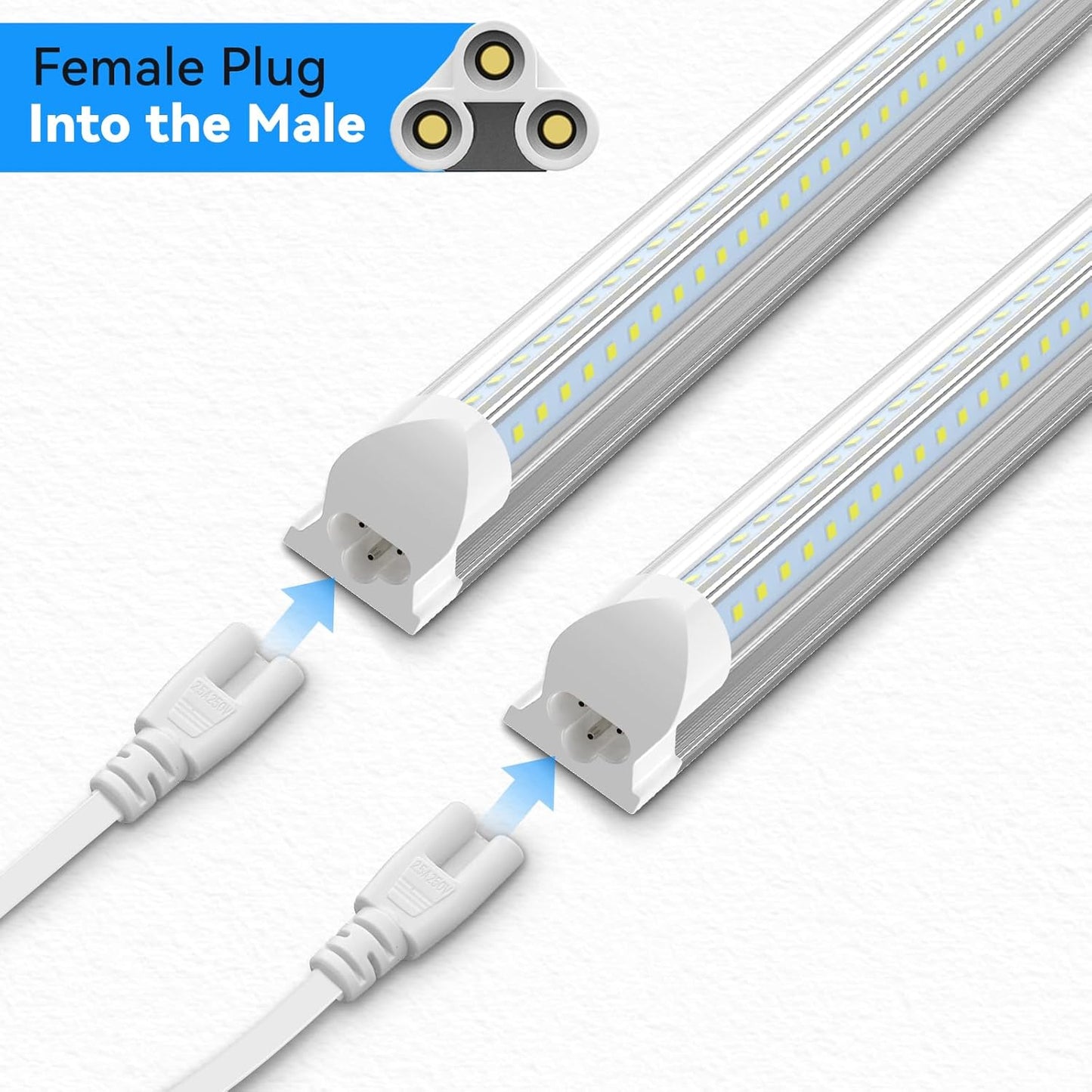 SHOPLED (4-Pack 4FT T5 T8 LED Shop Light Fixture Connecting Cords, Double-Ended Connector Cable for LED Tube Lights
