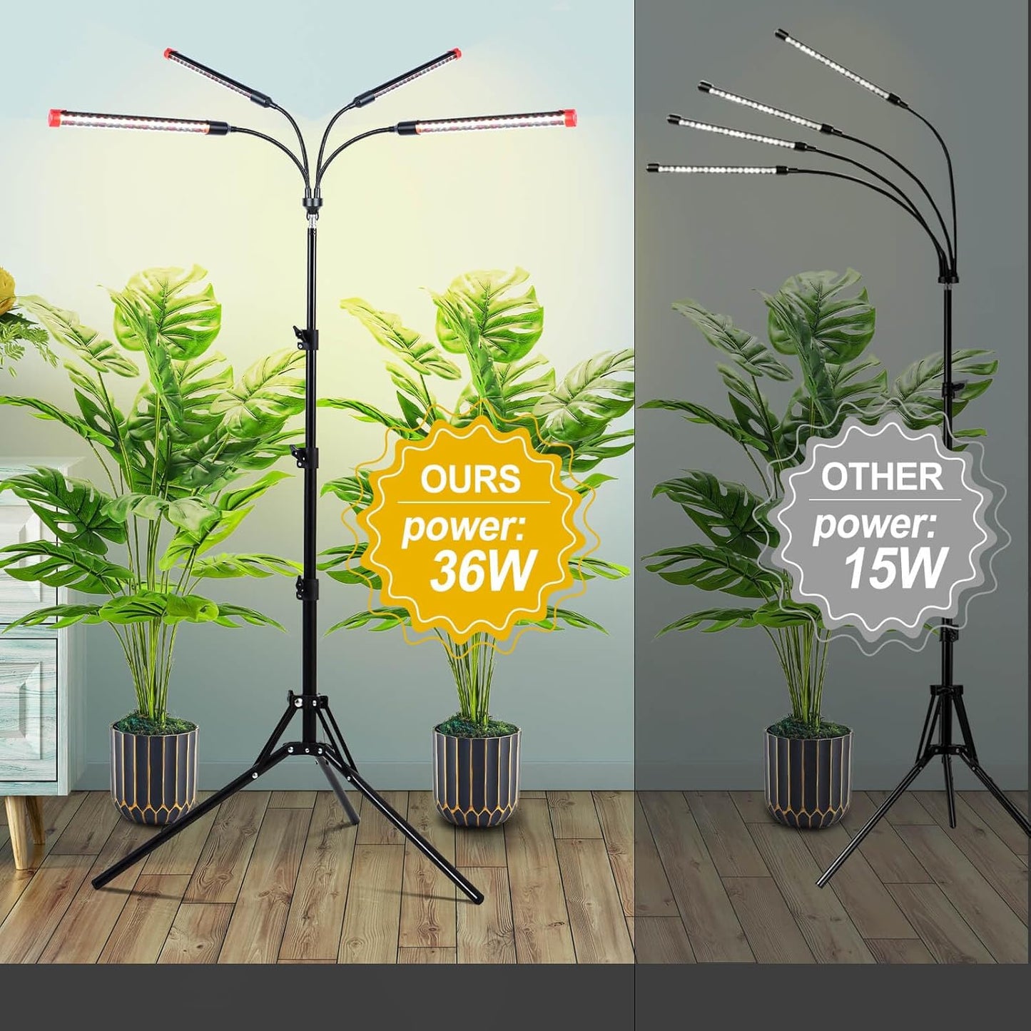 Grow Light with Stand and Timer 4,8,12,16,20 Hr, 36 Watt Standing Tall Plant Light for Bonsai Tree, Seed Starting, 24"-64" Adjustable Tripod Stand Plant Growing Lamps