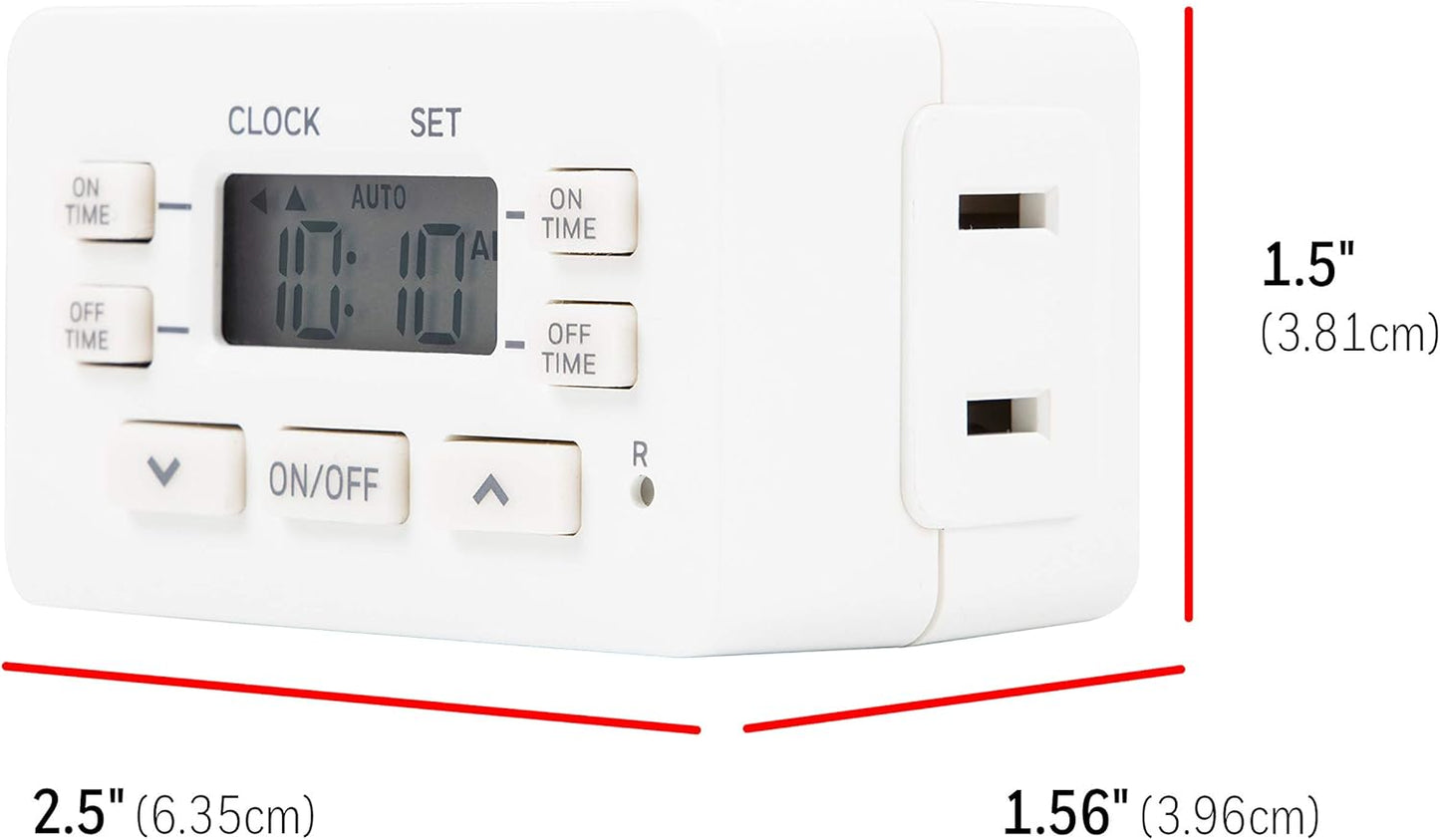 UltraPro 24hr Digital Bar , 1-Polarized Timer Outlet, 2 Programmable ON/OFF Cycles Plug Timer, 125VAC Light Indoor, Lamp , Timers For Electrical Outlets, White, 2 Pack, 45959