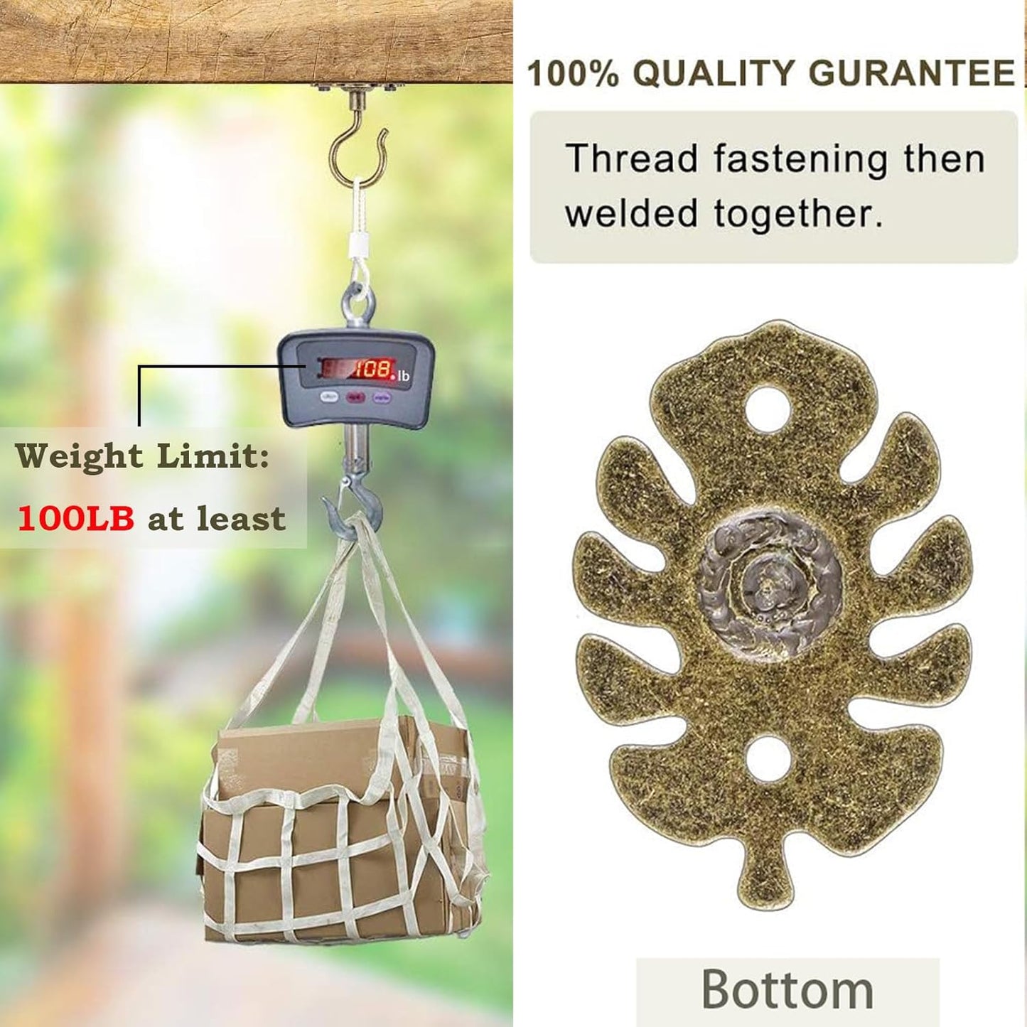 BeneLabel 4Pcs Heavy Duty Wall Mount Ceiling Hooks, Metal Plant Bracket Iron Wall Mount Lanterns Hangers Hooks for Hanging Plants Lights, Outdoor Wire, Fairy Lights, Wind Chimes, Bronze