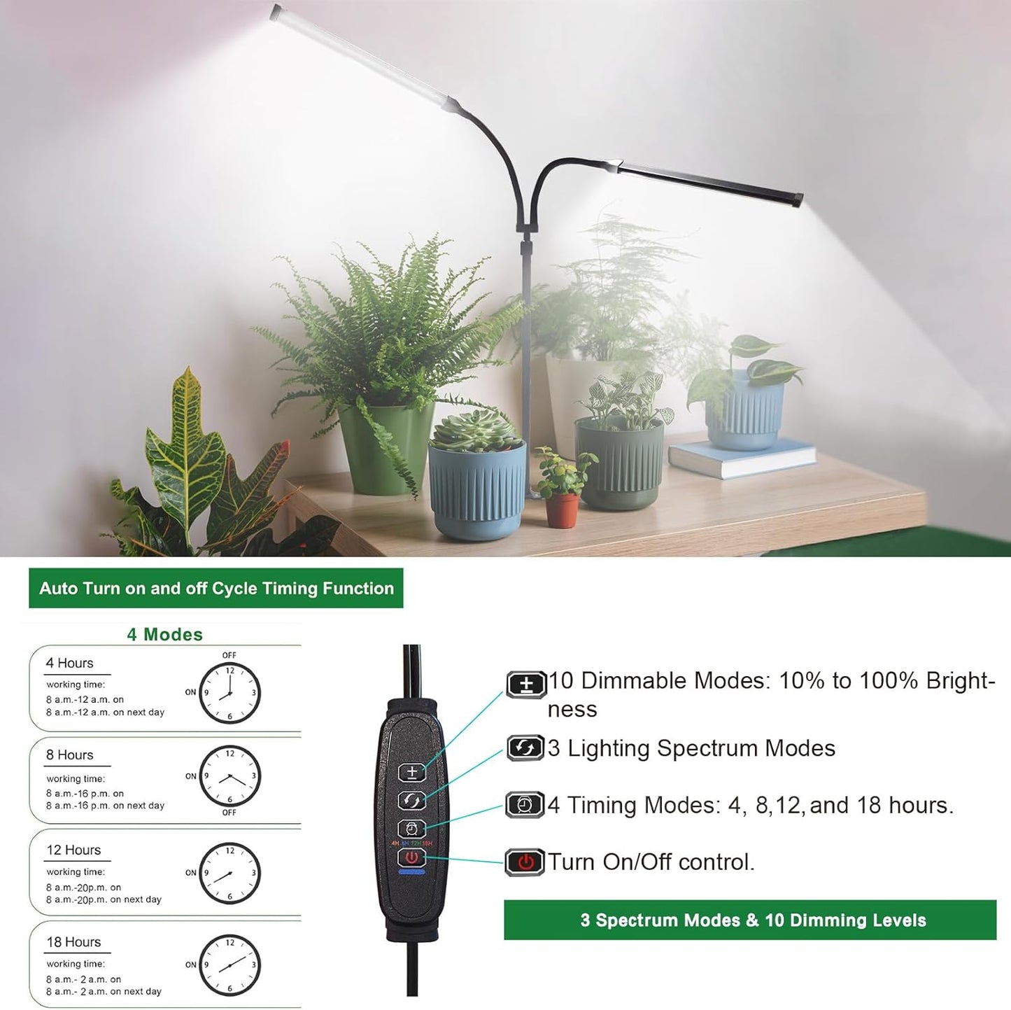 2026 Professional Grow Lights for Indoor Plants Growing, 162 LEDs 6000K Full Spectrum Plant Grow Lights Indoor, Height Adjustable (13-38''), 3 Spectrum Modes + 10 Dimming with 4/8/12/18H Timer