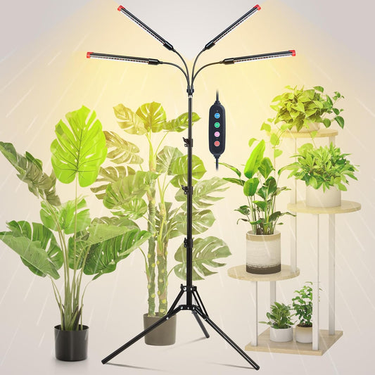 4Head Grow Light with Stand, Grow Lights for Indoor Tall Plants, Bonsai Tree, 4/8/12/16/20H Timer, 36 Watt Power Draw, NO Need Adapter, Bright and Big Coverage, Best Gift for Plants Lover