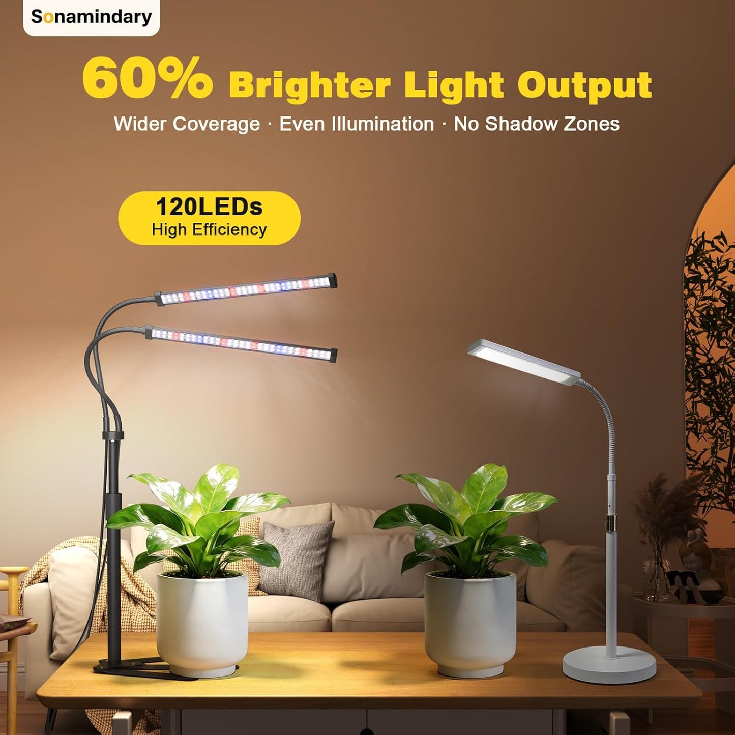 Grow Lights for Indoor Plants, Full Spectrum LED Plant Light with 9.8-35 in Tripod Stand, 120 LEDs 5700K, 4/8/12H Auto Timer, 5 Brightness Levels