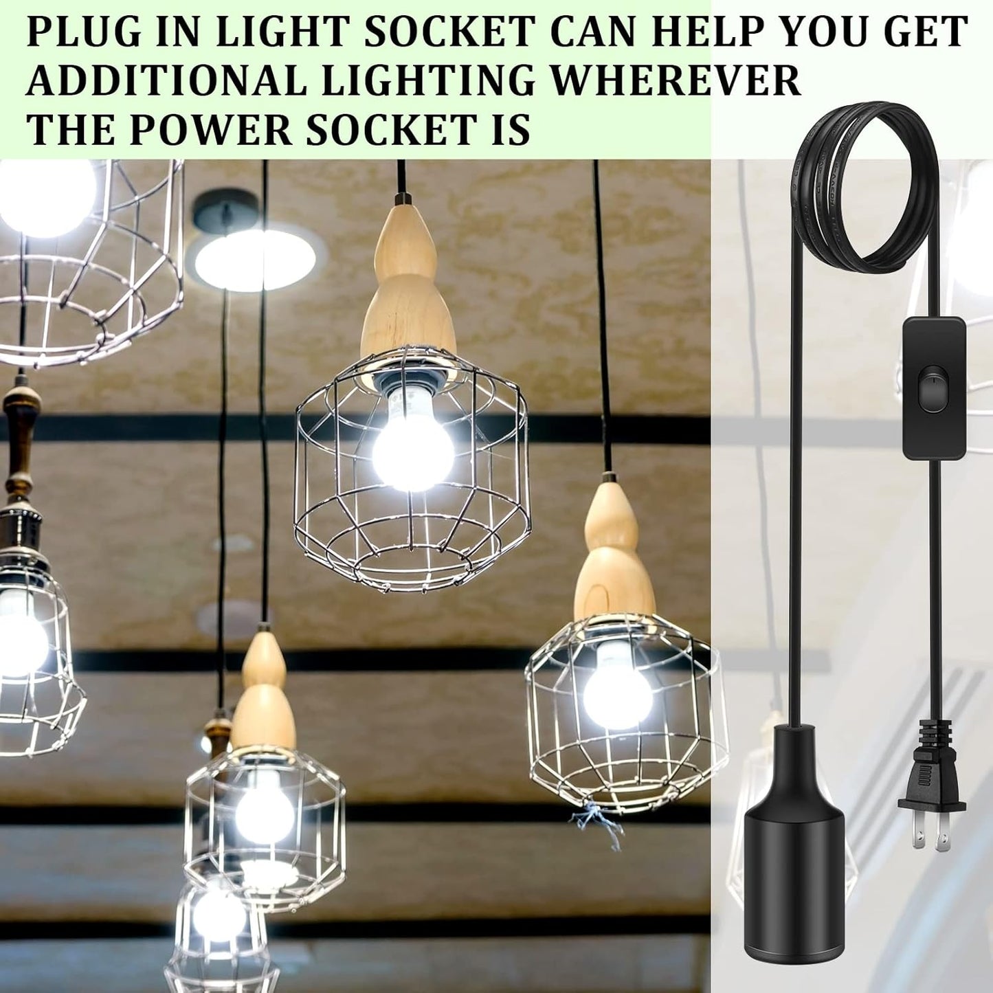10 Pack Hanging Light Cord Pendant Light Cord with Switch Light Socket Extension Light Bulb Socket Cable Lamp Kit for E26 E27 Lamp Socket Lantern (Black, 15 Feet)