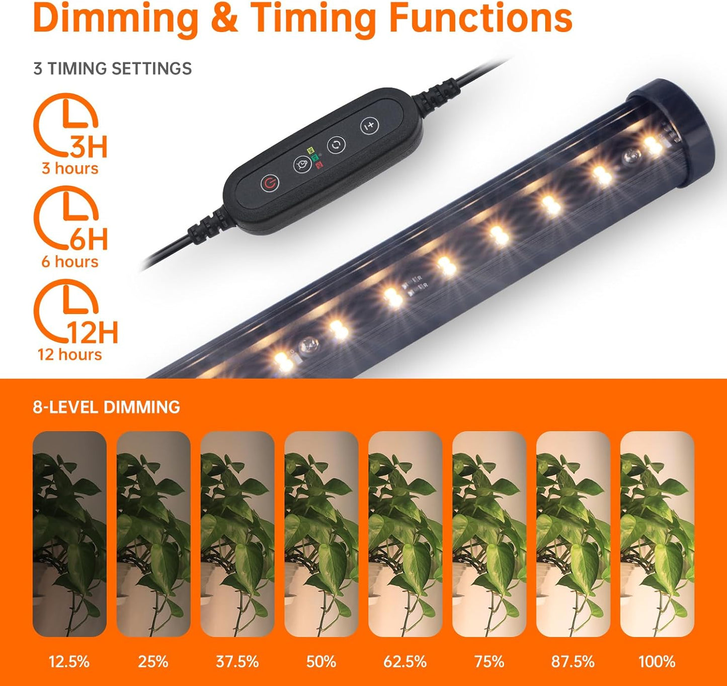 Bstrip Standing Grow Light for Indoor Plants, Vertical Grow Light with 3 Light Modes, Wide Illumination and Dimmable, T10 Full Spectrum Floor Grow Lights, 16in-65in Adjustable Height & Auto Timer