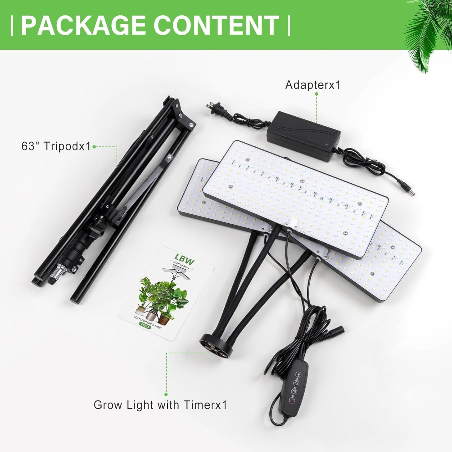 LBW Grow Lights for Indoor Plants with Stand, 642 LEDs Full Spectrum Standing Grow Light, Tall Floor Lamp with 3/6/12H Timer, 6 Brightness, 3 Modes, 63" Adjustable Tripod