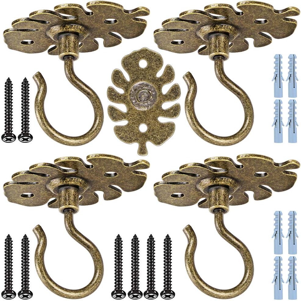 BeneLabel 4Pcs Heavy Duty Wall Mount Ceiling Hooks, Metal Plant Bracket Iron Wall Mount Lanterns Hangers Hooks for Hanging Plants Lights, Outdoor Wire, Fairy Lights, Wind Chimes, Bronze