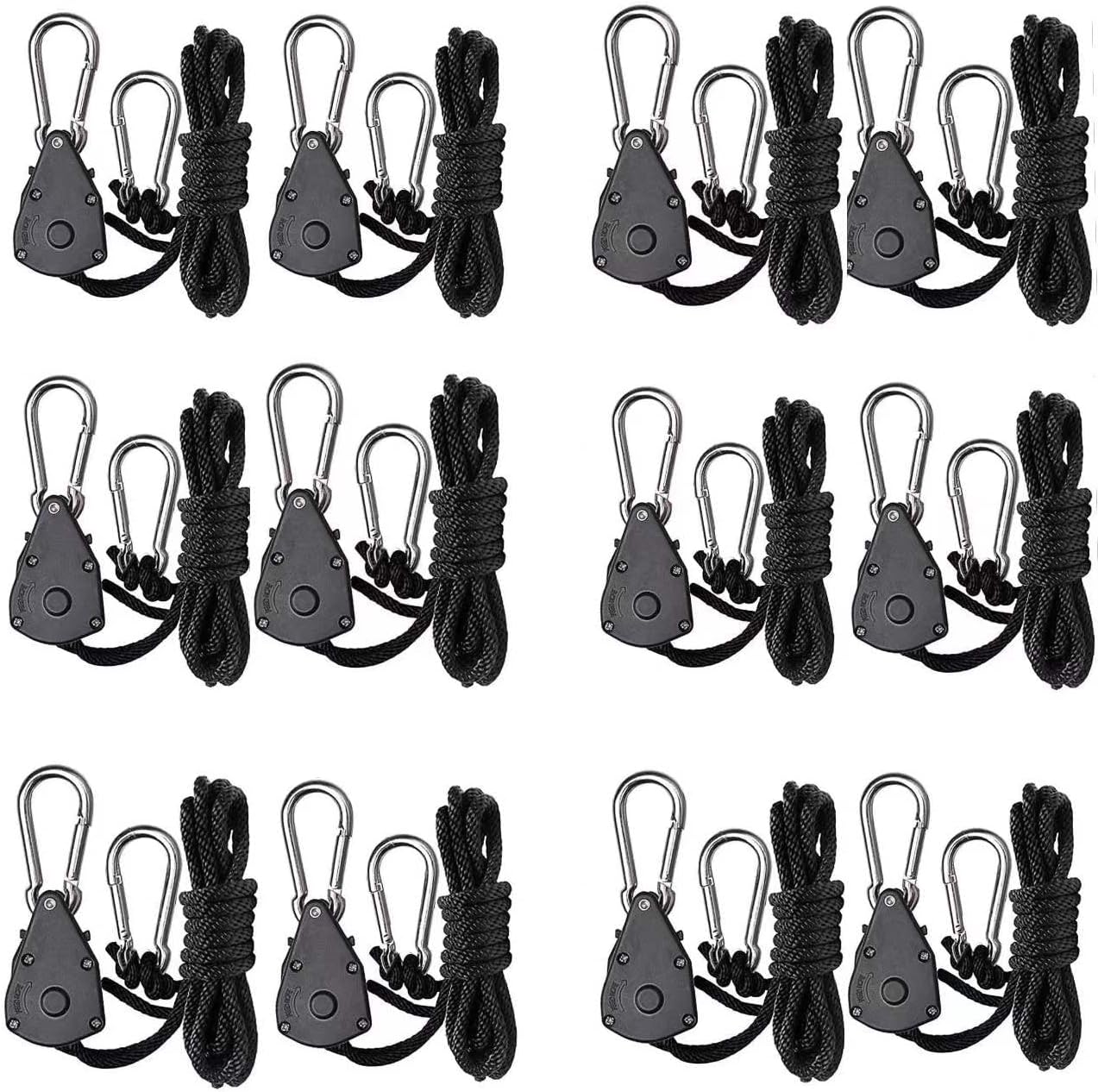 6 Pair of 1/8 inch Adjustable Rope Hanger Heavy Duty for Grow Light Rope Hangers Loose-Proof Design Light Fixture Hangers (12Pcs)