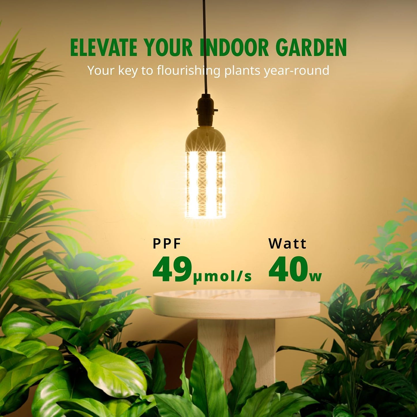 LED Grow Light Bulb, Plant Growing Light Bulb for Indoor Gardening, E26 Base, 40 Watt, Full Spectrum, Damp-Proof, Screw-in Design, White, 1set