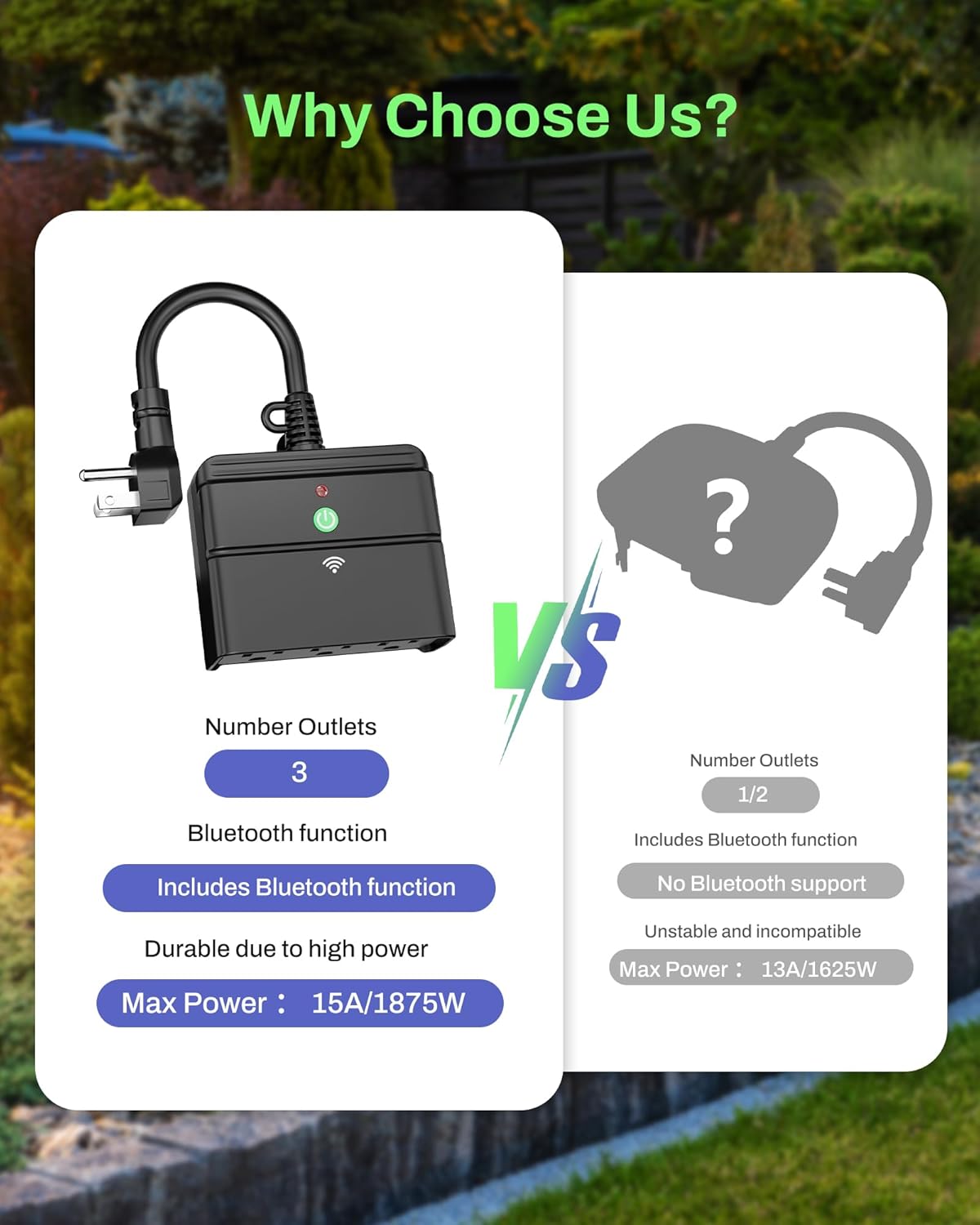 BN-LINK Smart WiFi Heavy Duty Outdoor Outlet, Timer and Countdown Function, No Hub Required for Outdoor Lights, Compatible with Alexa and Google Assistant (Outdoor) 2.4 GHz Network only