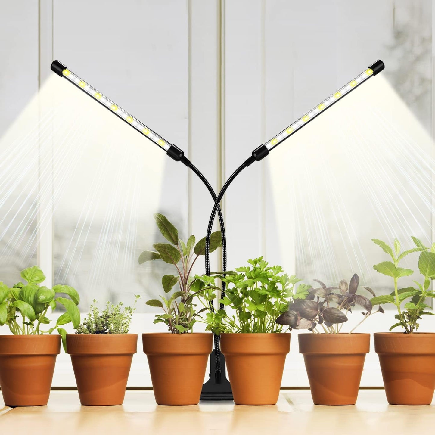 bseah Plant Grow Light for Indoor Plants, Full Spectrum Indoor Grow Light, 10-Level Dimmable and Auto ON & Off Timer (2 Head 2 Pack)