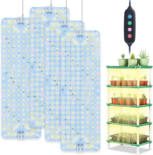 4Pack Panel Grow Lights for Indoor Plants, Seed Starting, Vegetables with 4/8/12/16/20 Hr Timer, 40W Full Spectrum LED Plant Growing Lamps for Cabinet/Shelves/Greenhouse, Plug-and-Play, Connect Freely