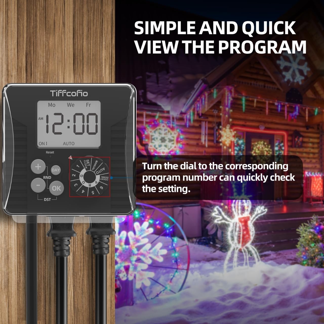 TiFFCOFiO Outdoor Digital Pool Timer, Dial Programmable Method, Outdoor Timer with 2FT Extension Cord Waterproof, 2 Grounded Electrical Outlets for Lights, 6 Sets of Programs,1HP (15A)