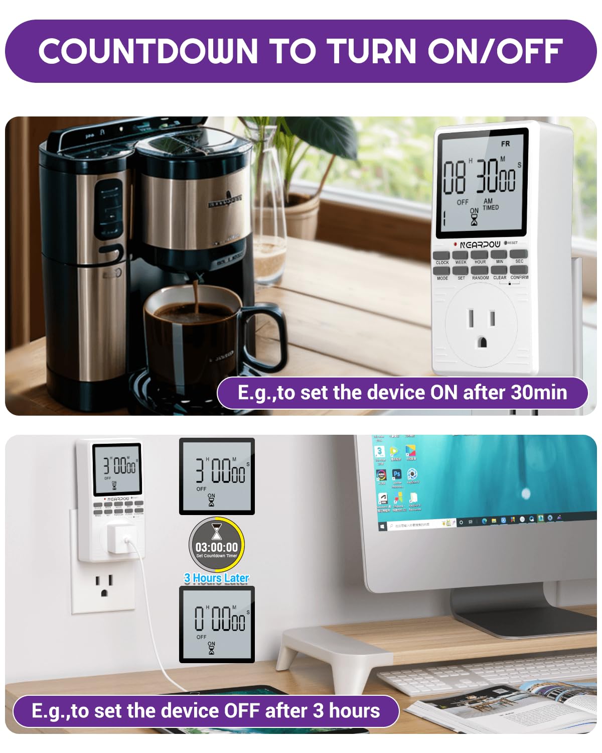 Outlet Timer, NEARPOW Multifunctional Programmable Timer with Countdown and 7-Day Digital Infinite Repeat Cycle Intermittent, 19 ON/Off Programs for Electrical Outlets, 3 Prong, 15A/1800W