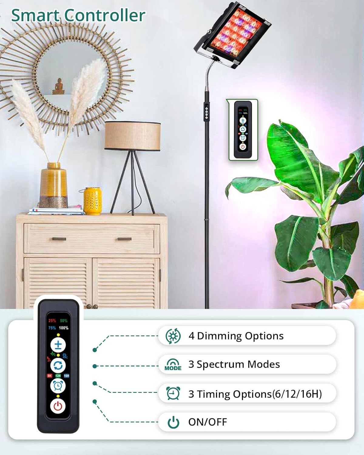 Grow Lights for Indoor Plants, Full Spectrum Tall Plant Light, Dimmable, Adjustable Tripod Standing Grow Lamp Floor Refugium Lamp for Aquarium, 45W 66in, 6/12/16h