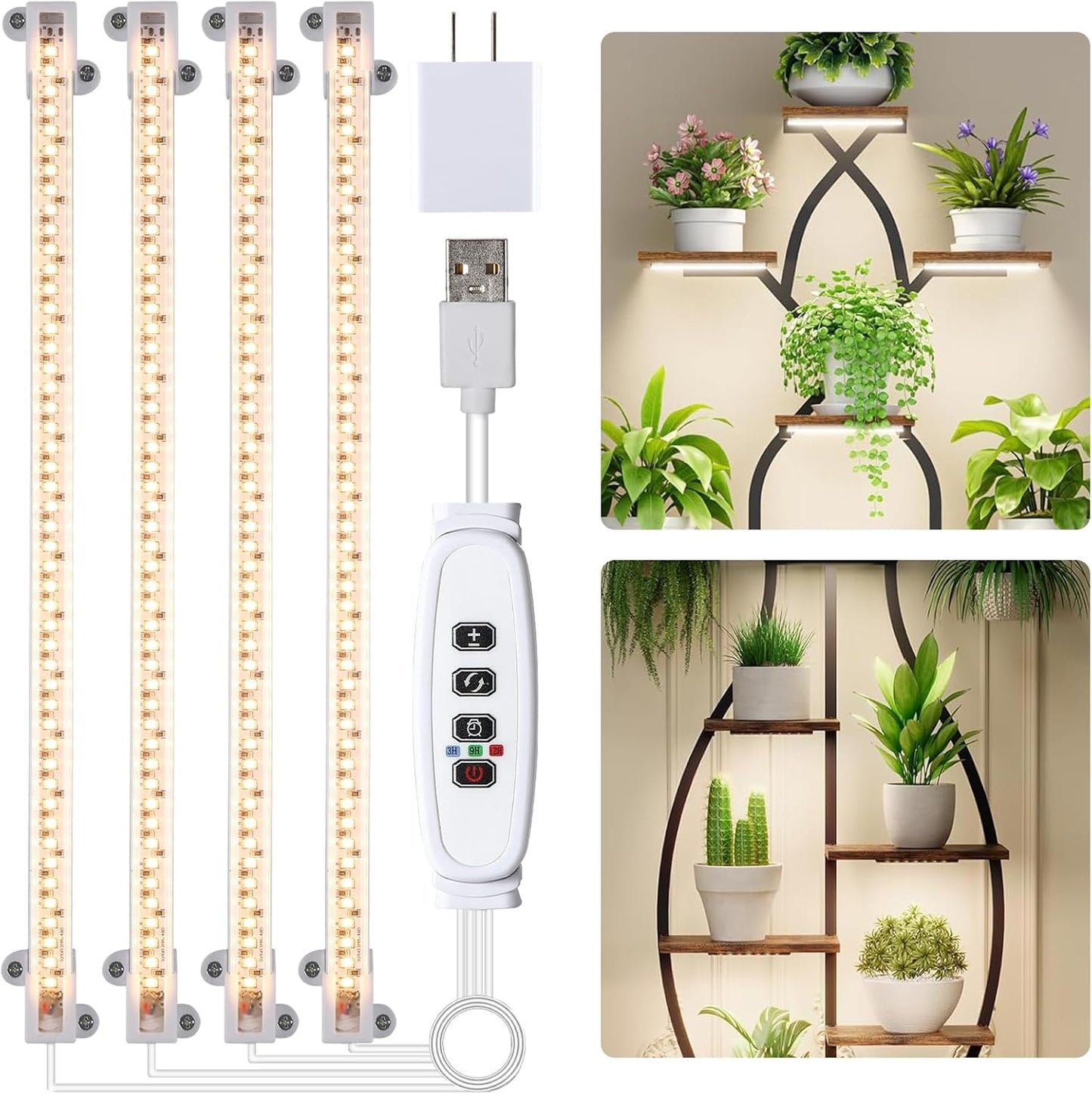 Hywyimlait LED Grow Light Strips for Indoor Plants Full Spectrum 3500K, 192 LEDs Plant Light Bar with 3/9/12H Timer, 10 Dimmable Levels for Seedling Succulent, 13 Inches, 4 Head