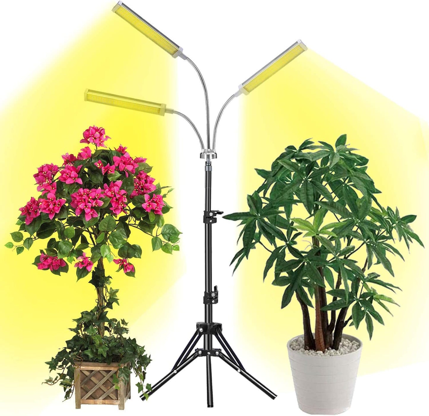 YUHAN Grow Light with Stand, LED Grow Lamp for Indoor Plants, Tri-Head Sunlike Full Spectrum 150W 315 LEDs, Tripod Stand Adjustable 15-47 inch 3 Modes Timer for Indoor Plant Growth