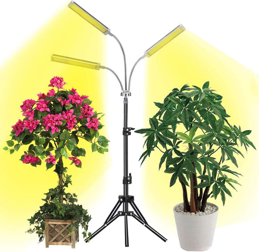 YUHAN Grow Light with Stand, LED Grow Lamp for Indoor Plants, Tri-Head Sunlike Full Spectrum 150W 315 LEDs, Tripod Stand Adjustable 15-47 inch 3 Modes Timer for Indoor Plant Growth