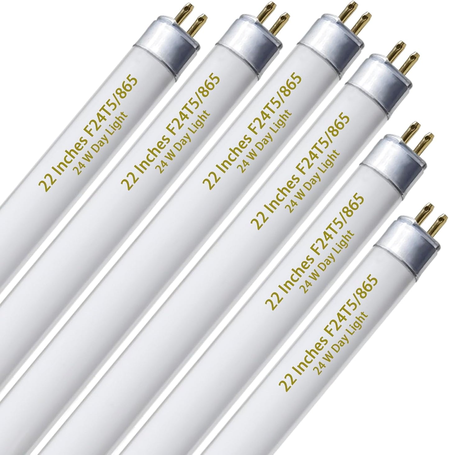 F24T5/865 6 Pack 22 Inch T5 Fluorescent Grow Light Bulbs, 24W 6500K Full Spectrum, 2000 Lumens, High Output (HO) Bulbs for Indoor Plants, Seedlings, Veg Growing, Sunlight White, Energy Efficient