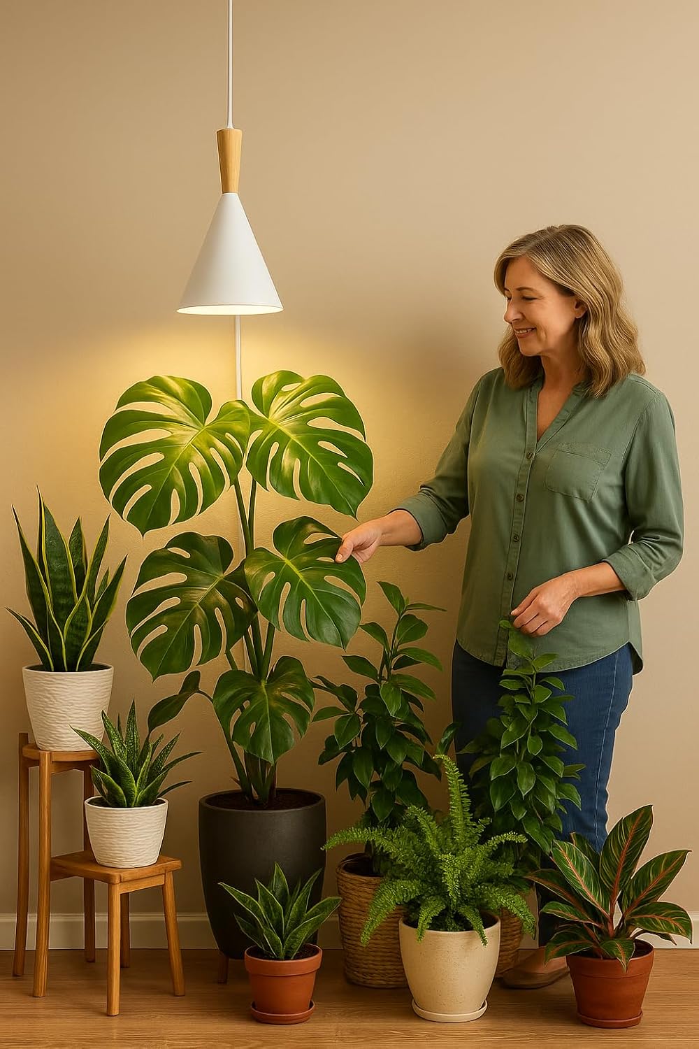 Hanging Grow Lights for Indoor Plants, Full Spectrum, with Timer and 15FT Power Cord, 20W Pendant Plant Lights for Indoor Growing, Large Tall Plant, Garden, Flowers, Greenhouse(White)