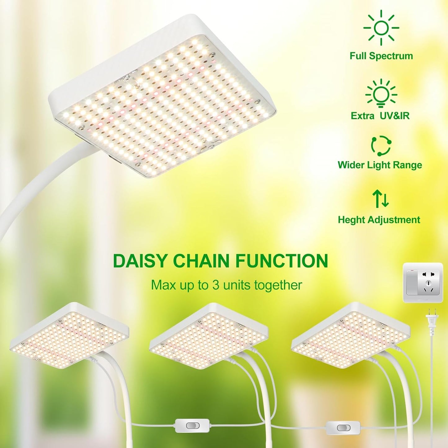 Desk Grow Light, Bright Tabletop Grow Lights for Seed Starting, Seedlings, Bonsai, 25 Watt Power Draw, NO Need Adapter, 16"-24" Height Adjustable, Daisy Chain Function
