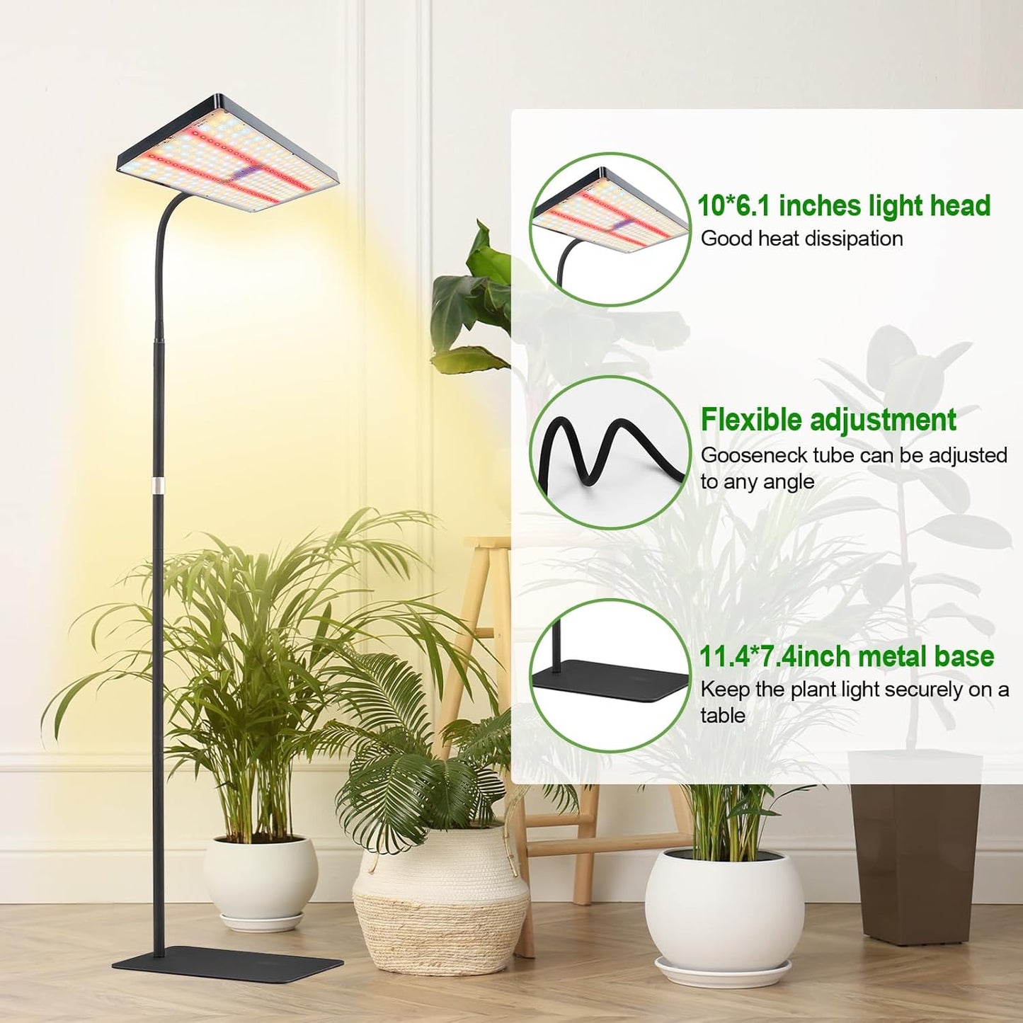 yadoker Grow Light for Indoor Plants,286 LEDs Full Spectrum Standing Plant Grow Light with 4H/8H/12H Timer,10-Level Brightness, 51" Adjustable,Flow Grow Lamp for Tall Large Indoor Plants