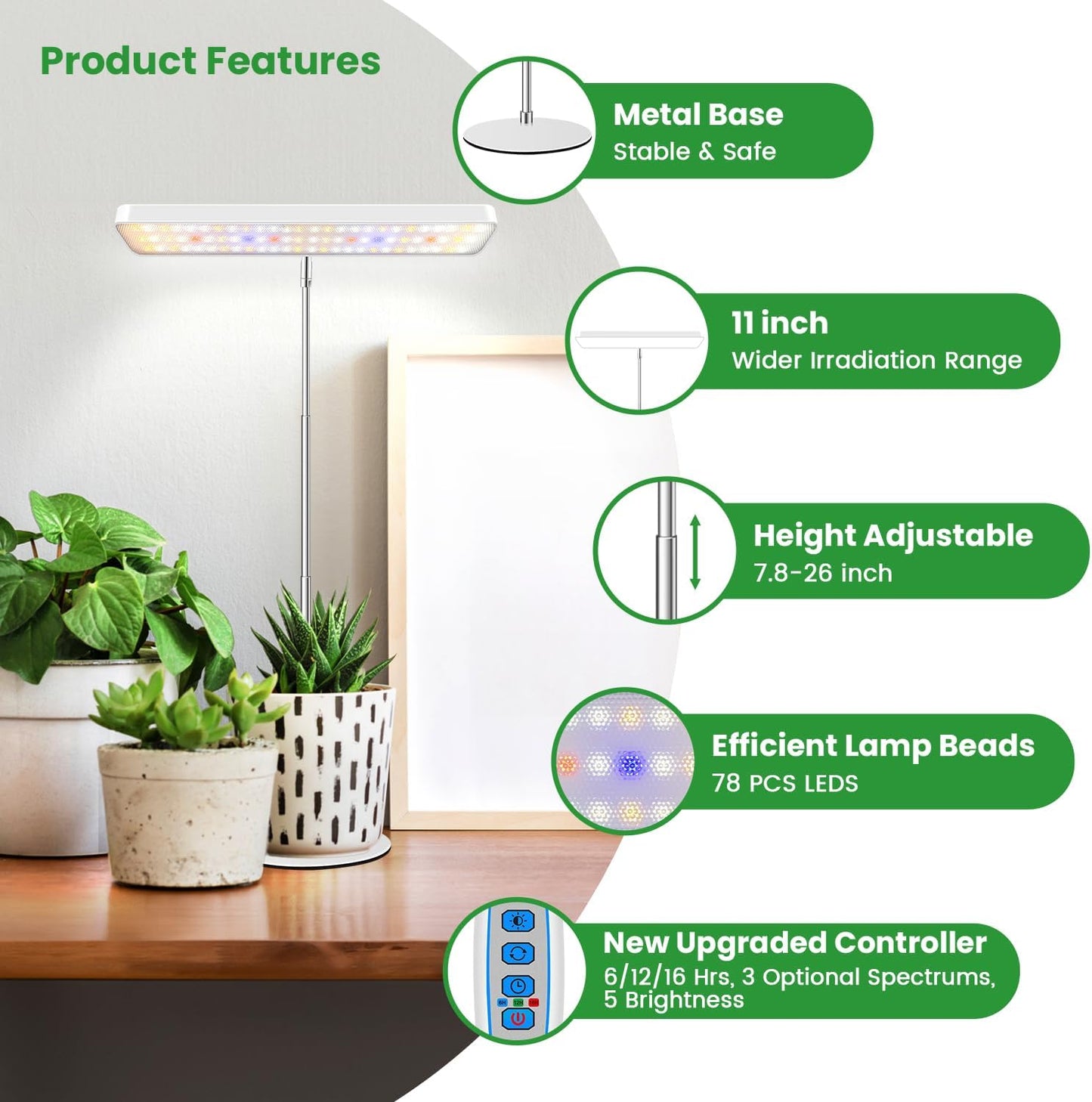 Wiaxulay Plant Grow Light, 78 LEDs Grow Light for Indoor Plants Full Spectrum, Height Adjustable Desk Growing Lamp with Metal Base, Auto Timer 6/12/16Hrs, 3 Lighting Modes, 5 Dimmable Levels,2 Pack