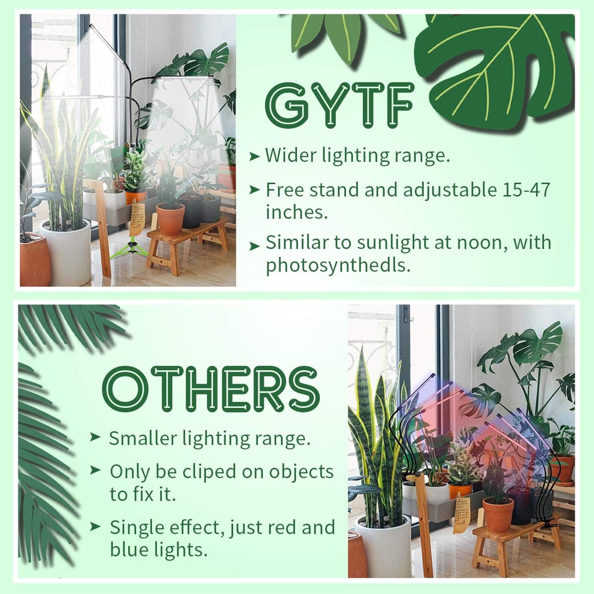 Grow Light with Stand, 5500K Tri-Head Plant Light for Indoor Plants, Sunlight Full Spectrum Floor Growing Lamp with 4/8/12H Timer, 5-Level Dimmable & Tripod Stand Adjustable 15-47In