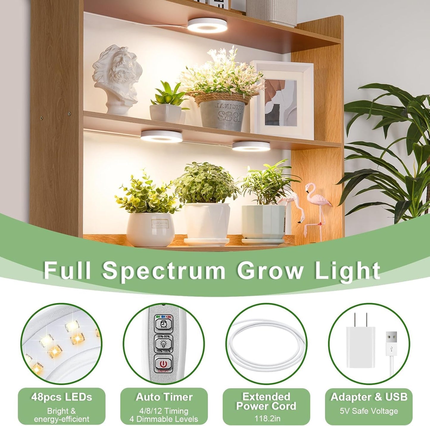 LORDEM Ceiling Grow Light 144 LEDs Full Spectrum for Indoor Plants, Tri-Head Design with Auto Timer (4/8/12H) & 4 Dimmable Levels, Corded Hanging Lamp for Small Plants