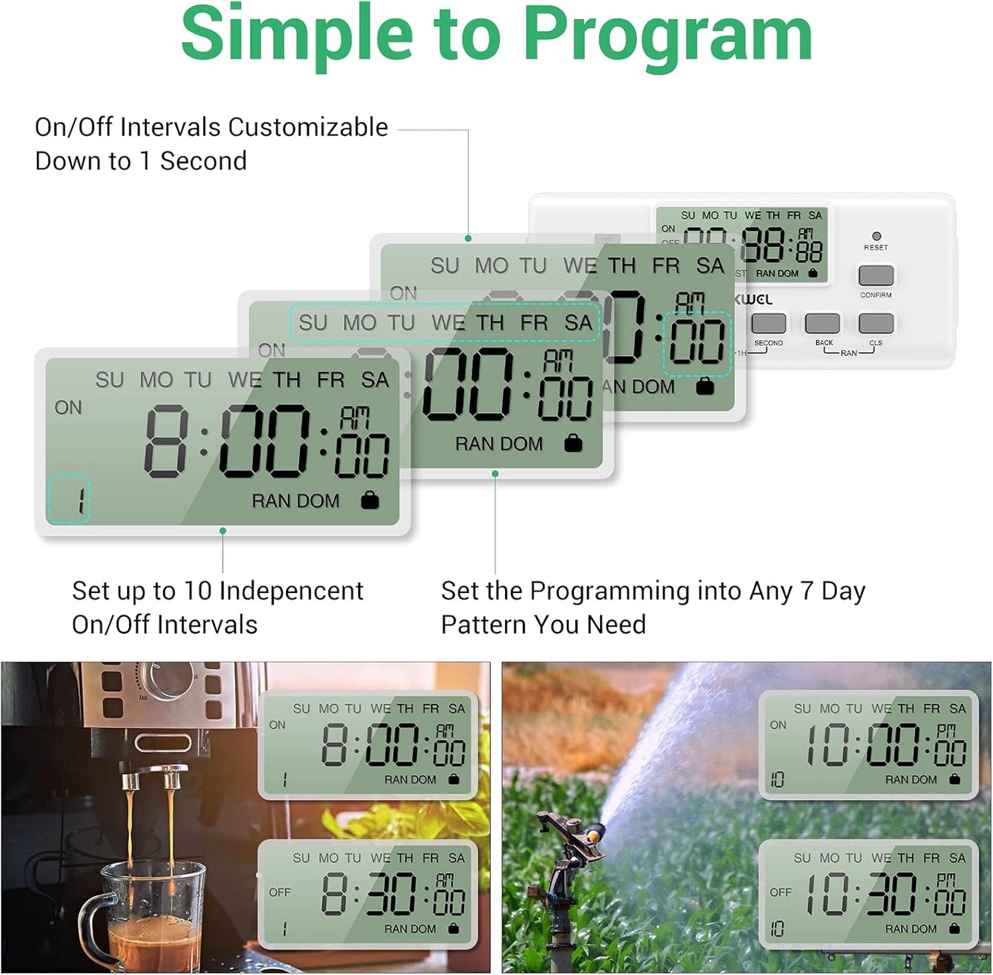 Digital Timer Switch - 2 Pack, 7 Day Programmable, 10 On/Off Settings, 24-Hour & 7-Day Programmable Electric Plug Timer