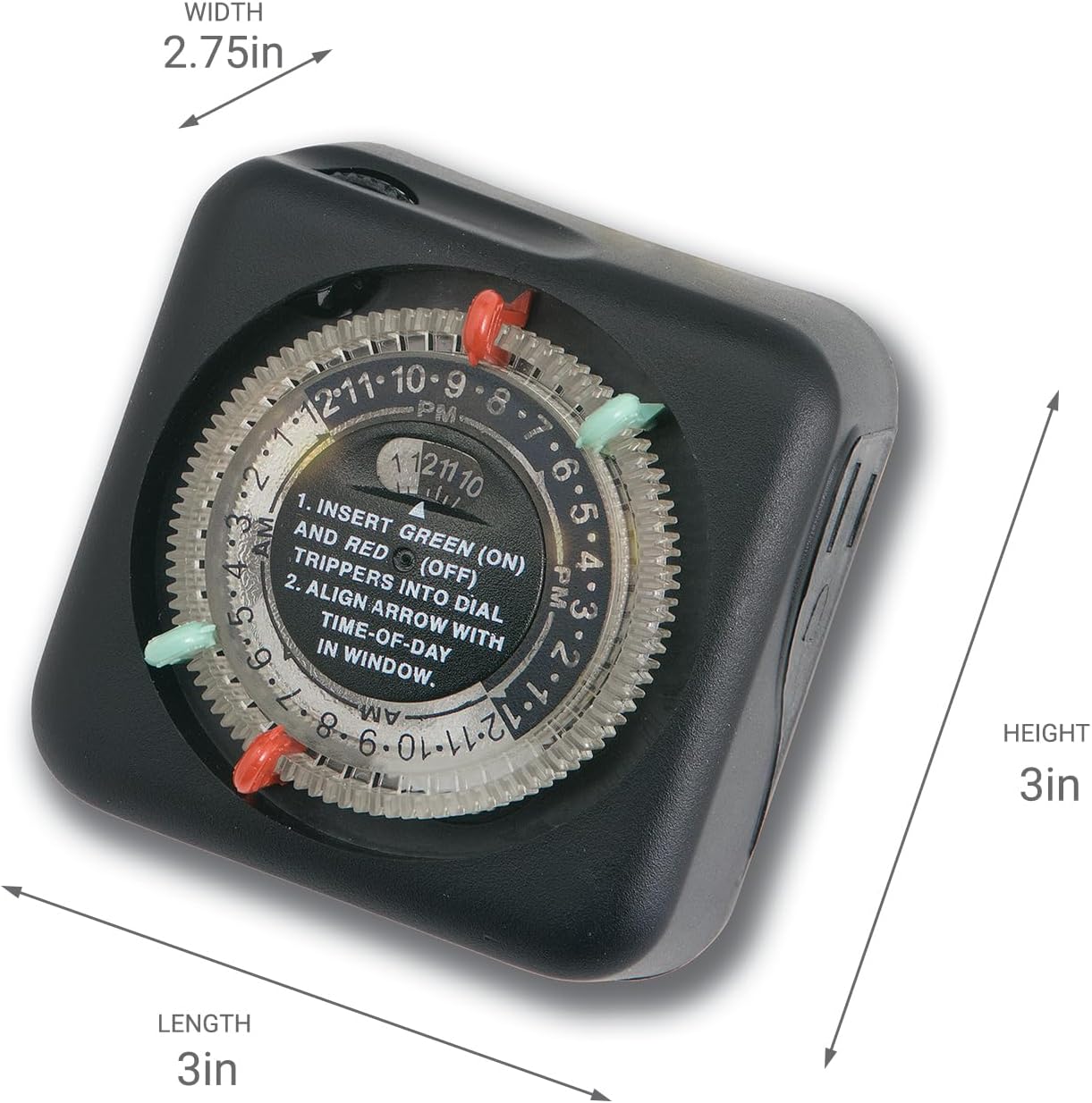 Kichler Outdoor Mechanical Timer with Tradition Pin Setting, Plug-In Landscape Lighting Automation Timer, Black, 15557BK, 3" x 3" x 2.75"