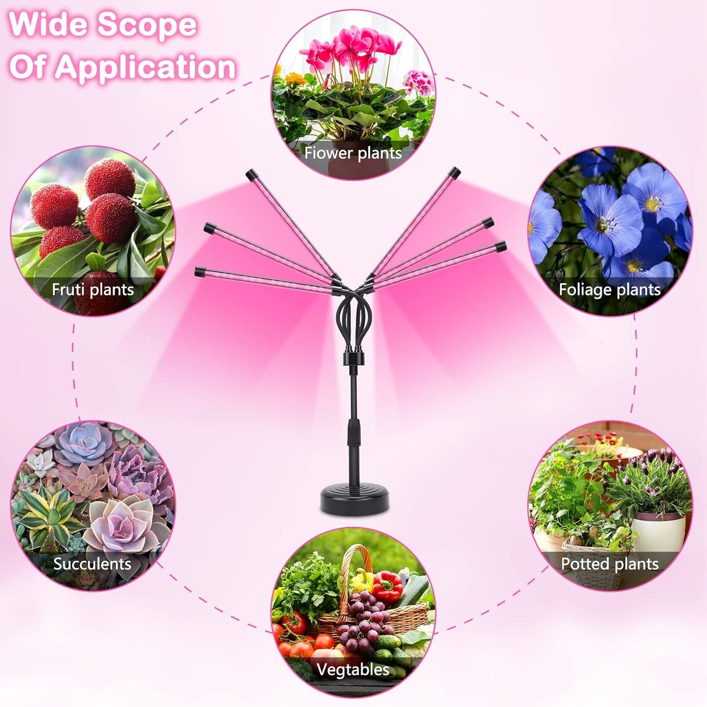 Grow Lights for Indoor Plants, Six Head Plant Light with Full Spectrum, LED Grow Lamps for Seed Starting with Adjustable Gooseneck, Suitable for Flowers Vegetables