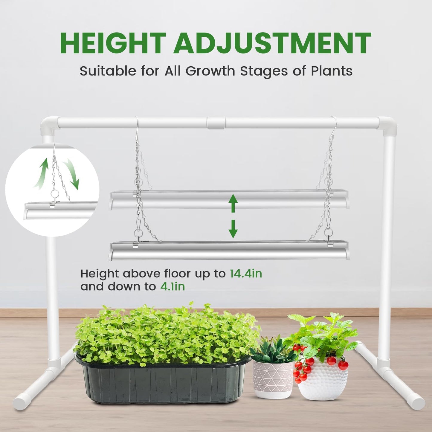 Wolezek Grow Lights for Seed Starting with Stand, 2ft T5 144 LEDs Full Spectrum Seedling Grow Light for Indoor Plants, 32W High Output Seed Starter Light Kit, Height Adjustable, ON-Off Switch