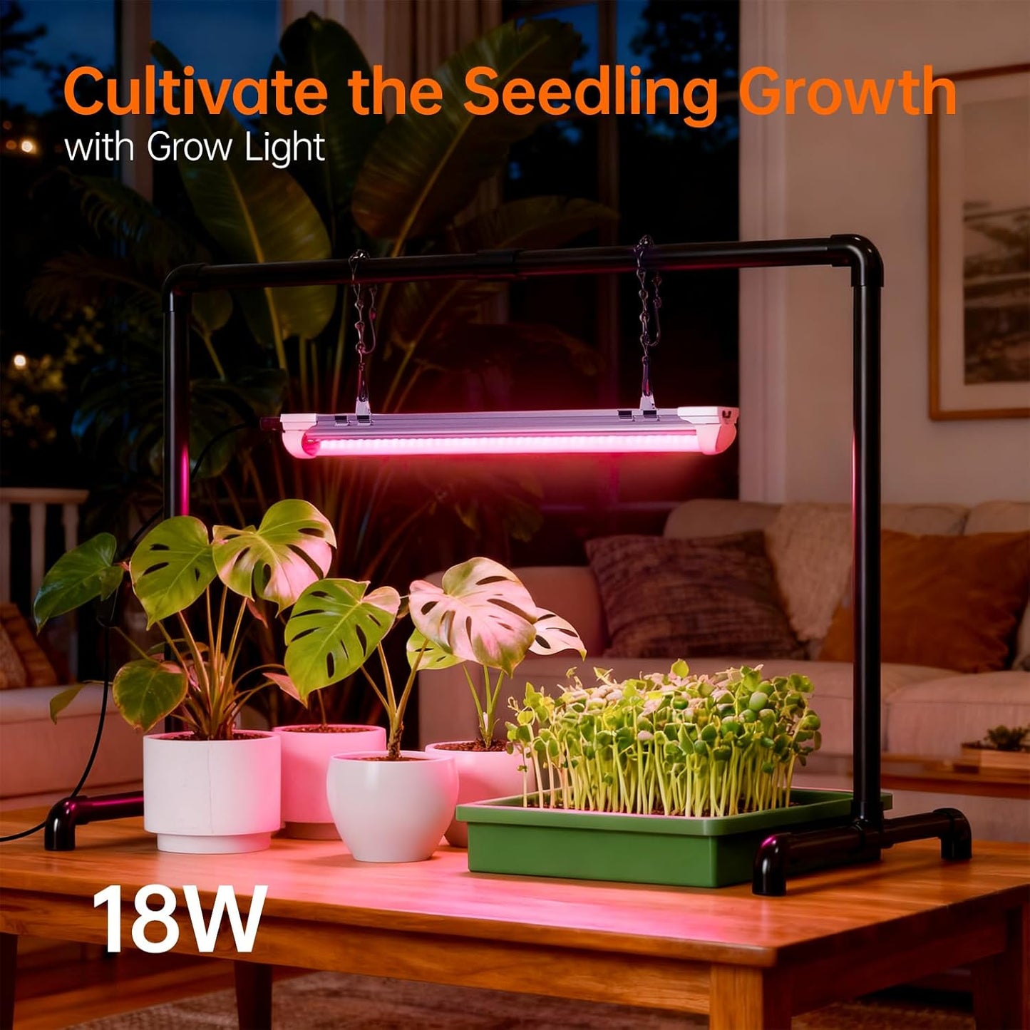 Bstrip Grow Light Stand, 1.3ft 18W Grow Light for Indoor Growing, Full Spectrum LED Plant Light for Seed Starting, Height Adjustable, 27.0" L x 13.0" W x 19.1" H