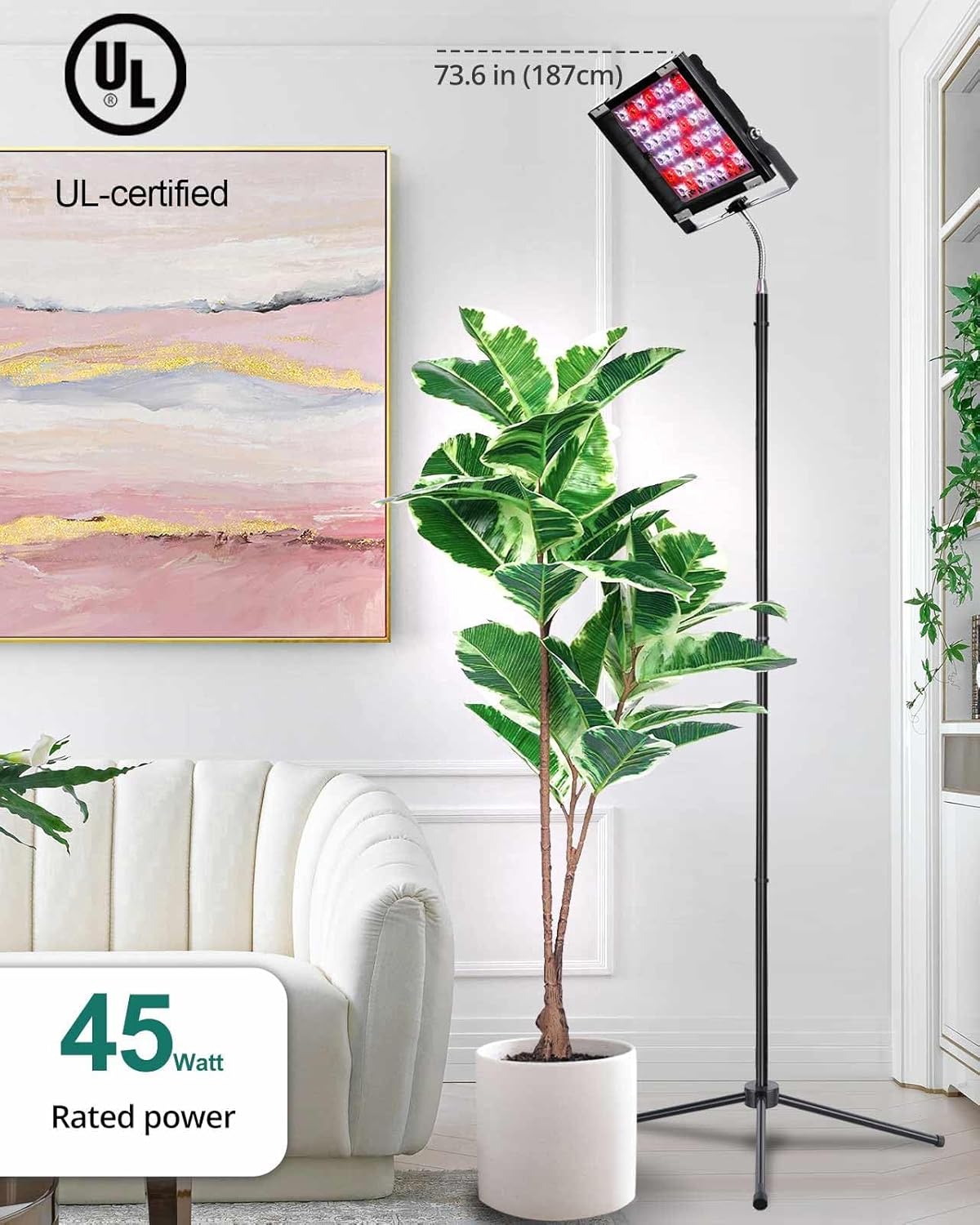 Grow Lights for Indoor Plants, Full Spectrum Tall Plant Light, Dimmable, Adjustable Tripod Standing Grow Lamp Floor Refugium Lamp for Aquarium, 45W 66in, 6/12/16h