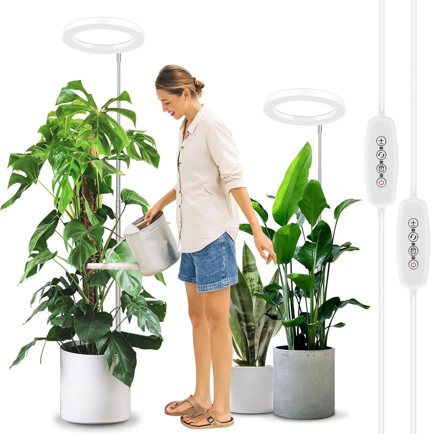 LORDEM 10" Grow Light for Indoor Plants, Full Spectrum Plant Lamp with160 LEDs, 4H/8H/12H Timer, 6 Dimmable Levels, 3 Spectrum Modes, Height Adjustable 65", Ideal for Large Tall Plants, Pack of 2 Pack
