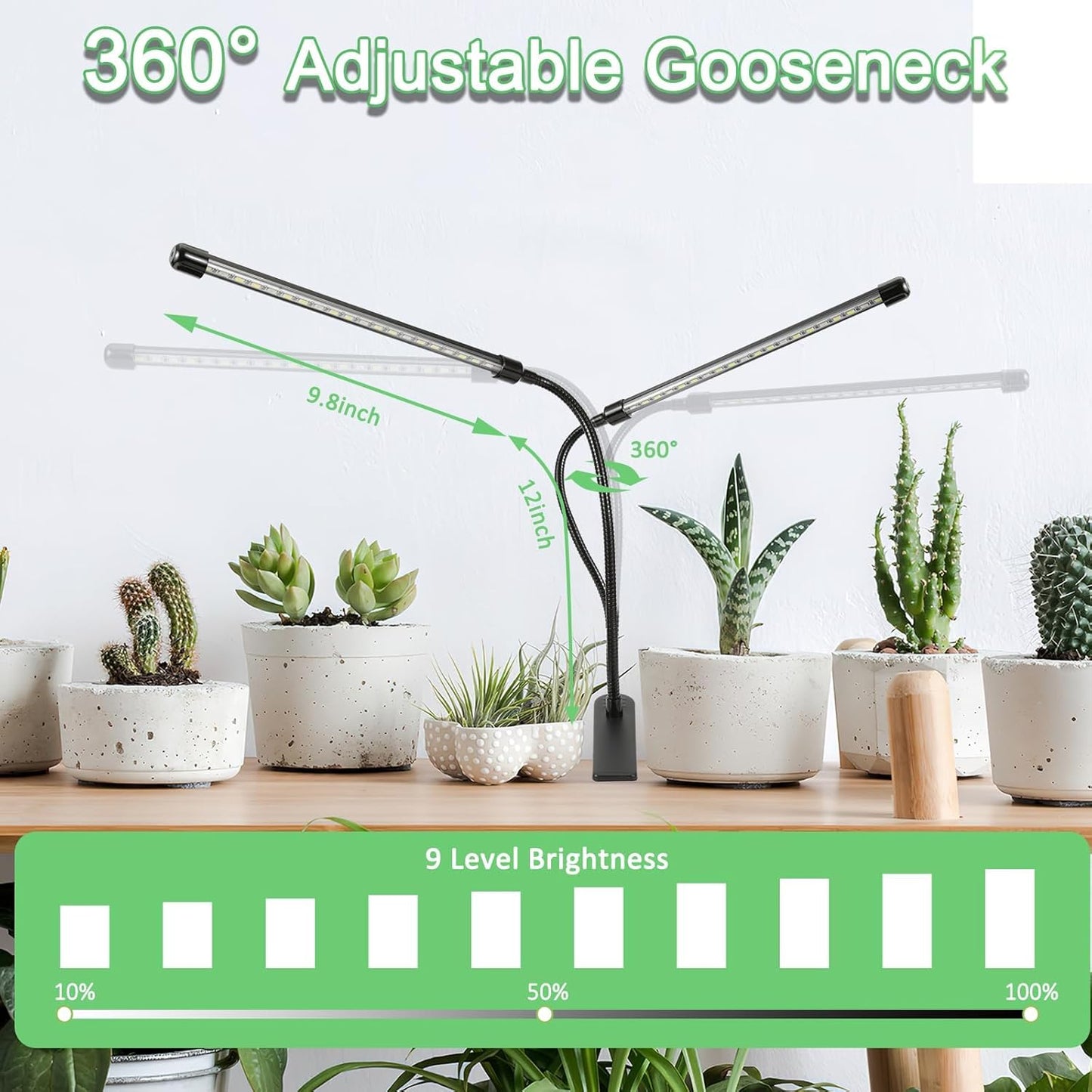 Sunny Power Grow Lights for Indoor Plants Full Spectrum, 6000K LED Plant Lights for Indoor Growing, Clip on Grow Lights for Seed Starting, Adjustable Auto Timer 3 Lighting Modes for Succulents, 2 Head