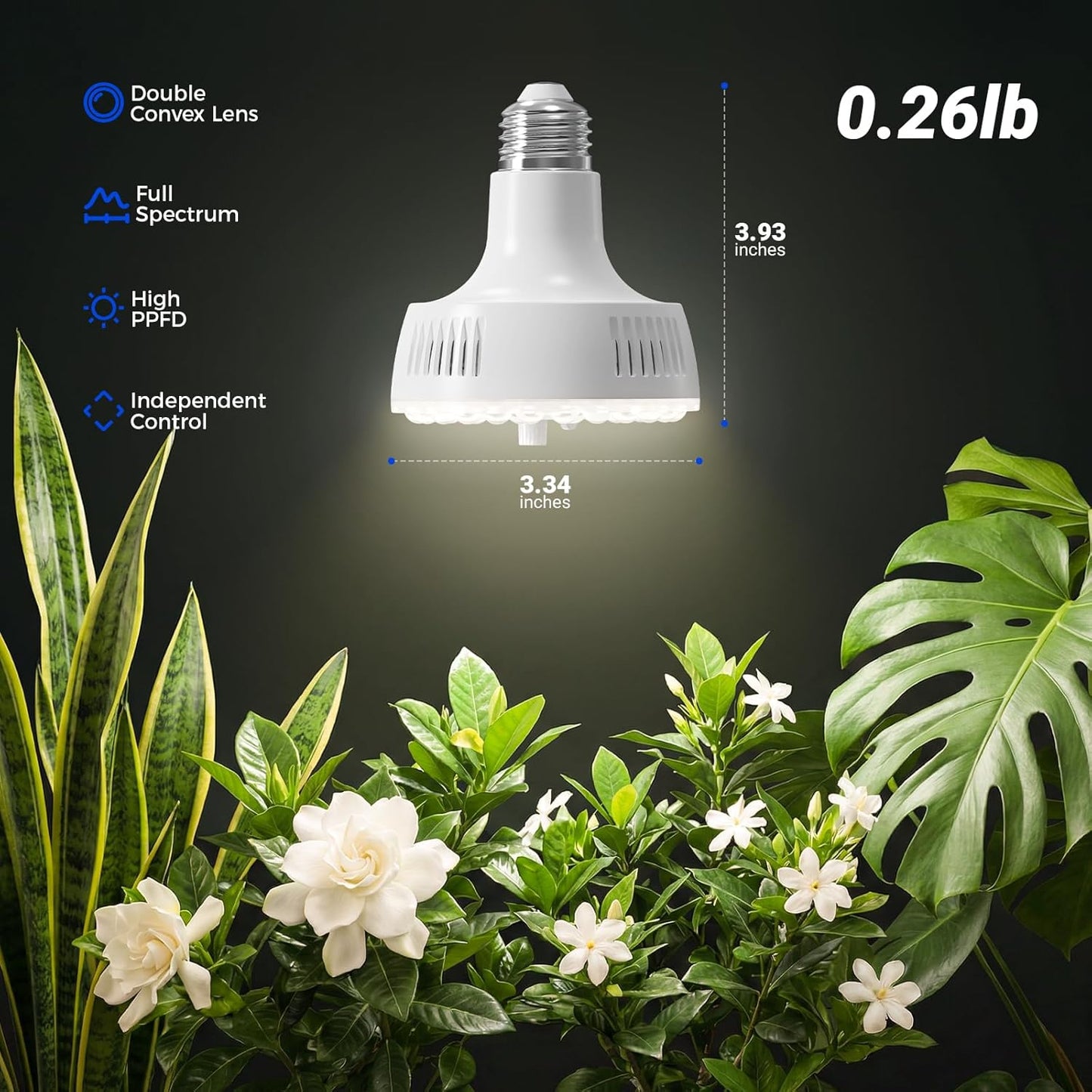 Barrina Orbgrow OG11A Grow Light Bulbs for Indoor Plants, Integrated Dimming & Timing, 4000K 22W(2 x 11W, 200 Watt Equiv), E26 Plant Light Bulb, Full Spectrum for Seeds and Greens, 2 Packs, White