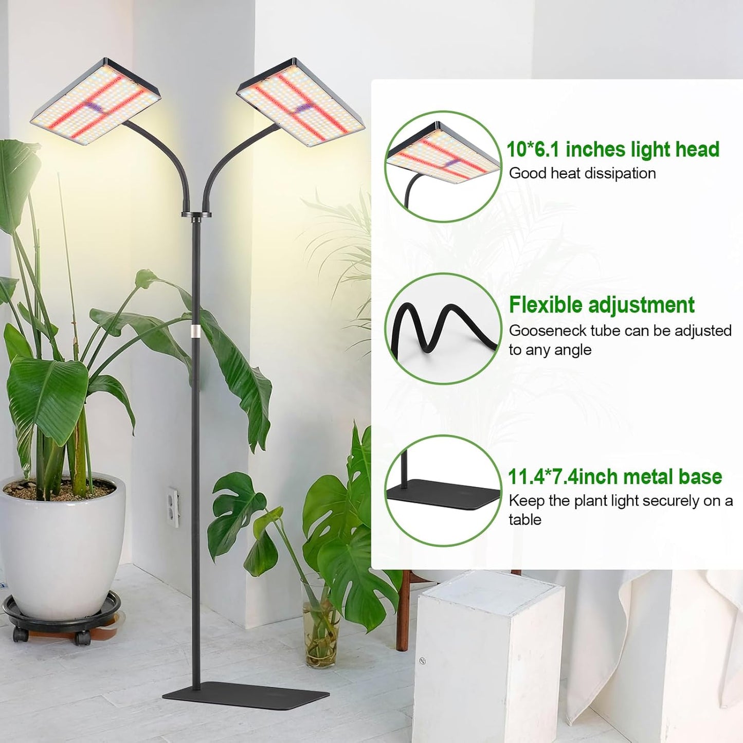 yadoker Grow Light for Indoor Plants,572 LEDs Full Spectrum Standing Plant Grow Light with 4/8/12H Timer,10-Level Brightness, 51" Adjustable,Flow Grow Lamp for Tall Large Indoor Plants