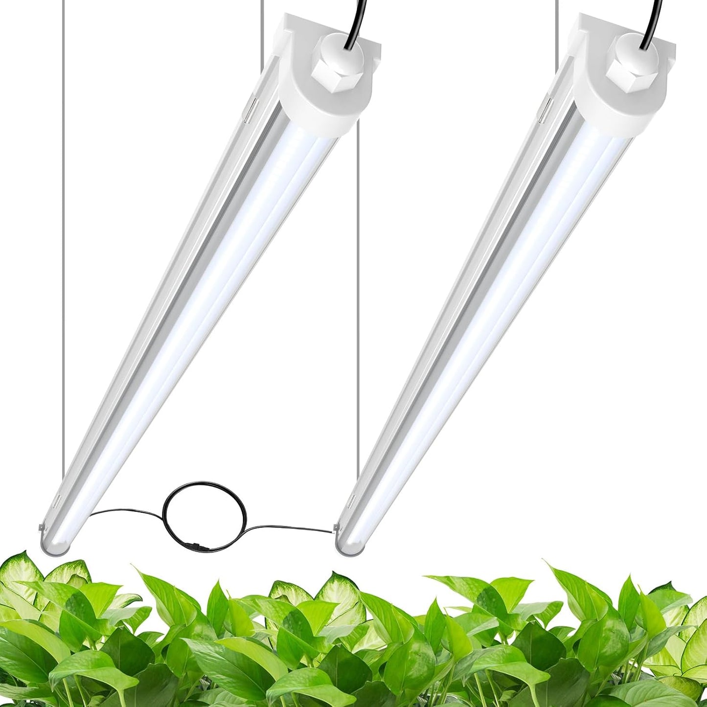 JESLED Waterproof Grow Lights for Indoor Plants, 4FT Full Spectrum 5000K LED for Seed Starting, Seedling & Veg, 96W (2 x 48W, 600W Equiv), Linkable Sunlight Grow Light Strip, Plug and Play,2-Pack