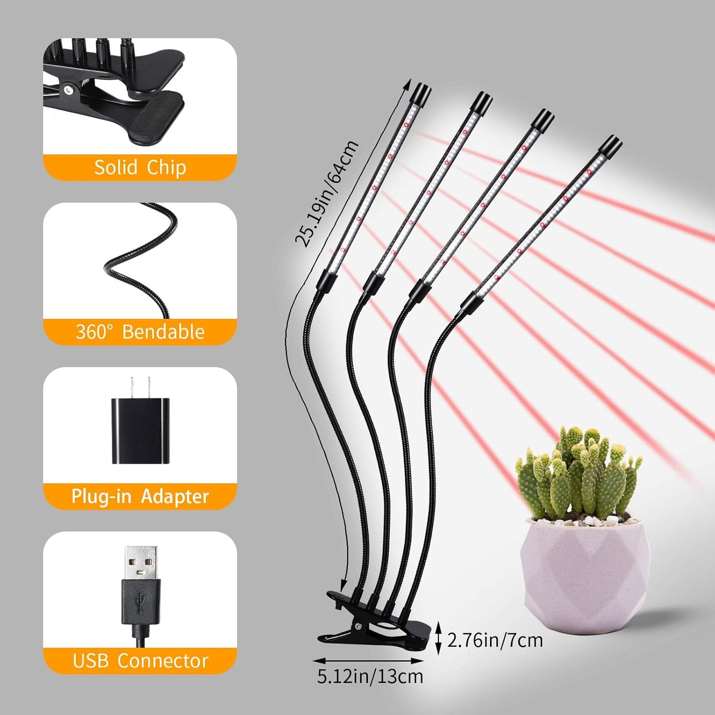 Black Clip Grow Lights for Indoor Plants, 168 Full Spectrum LEDs Clip Plant Growing Lamps with Flexible Gooseneck and 4/8/12h Timer, 3 Spectral Modes, 10 Dimmable Levels (3 Head 1 Pack)